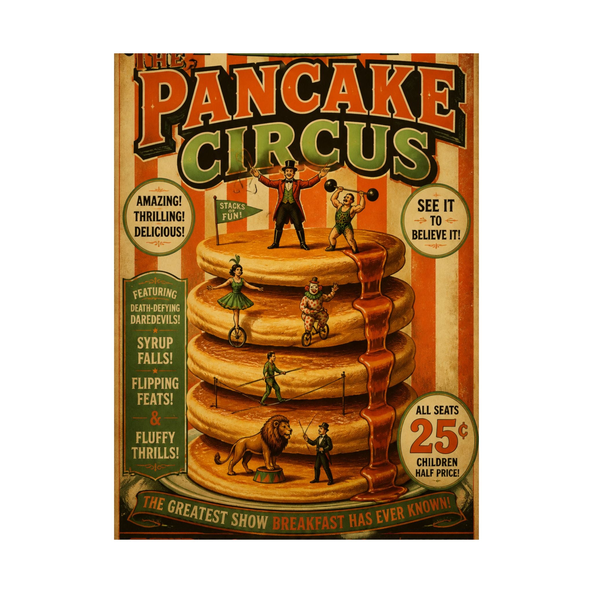 Pancake Stack Platform Wall Art Poster 18×24 Vintage Circus Kitchen Decor Maximalist Print