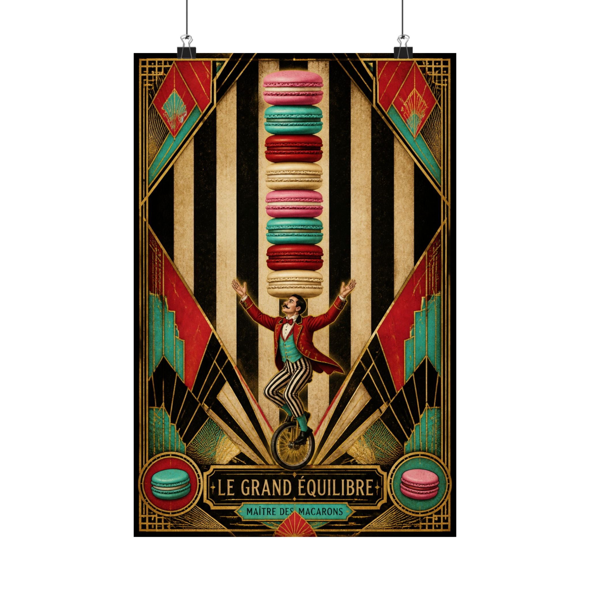 Macaron Balancing Tower Wall Art Poster 18×24 Art Deco Entryway Decor Maximalist Print