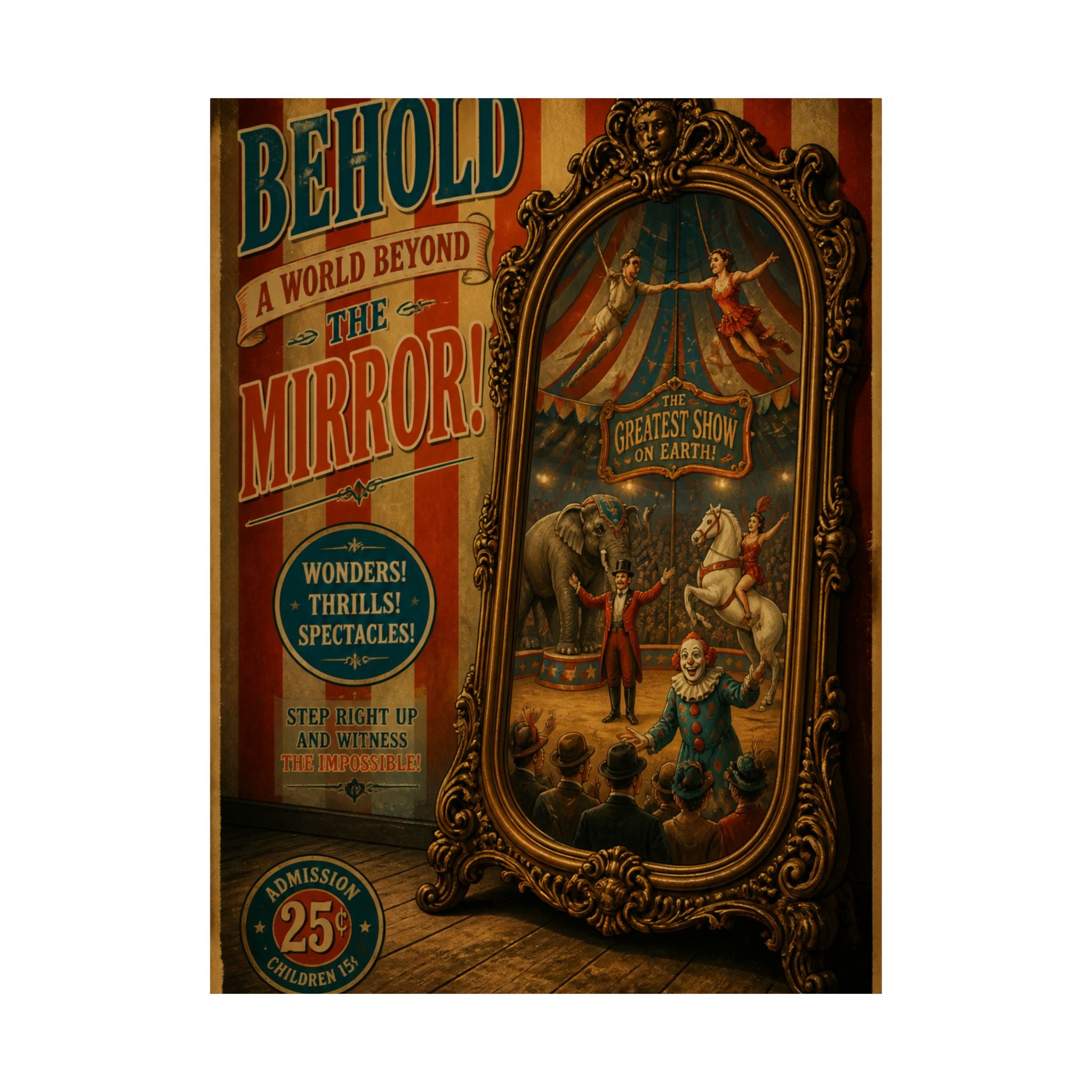 Vintage Mirror Circus Wall Art Poster 18×24 Vintage Circus Kitchen Decor Maximalist Print