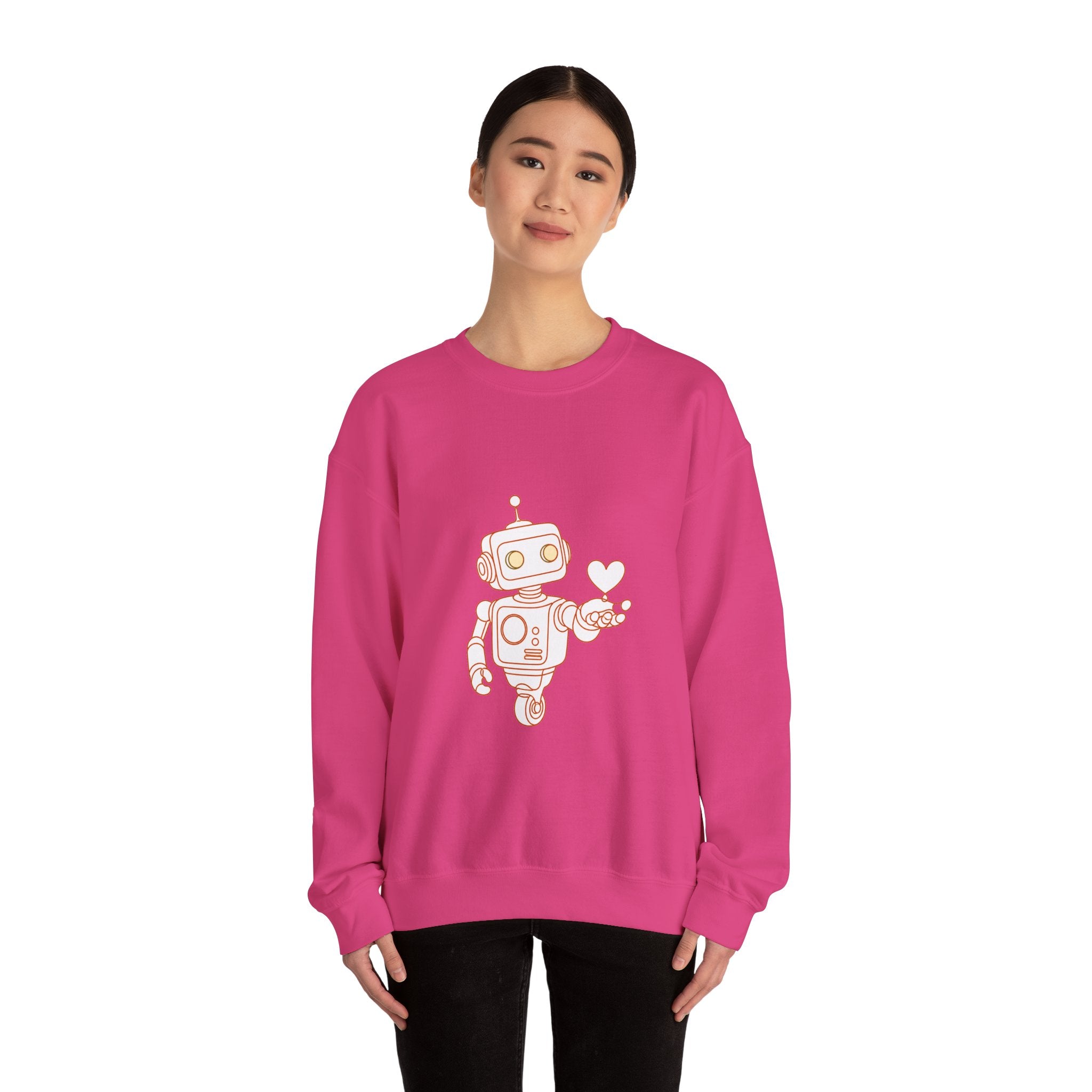 Matching Couple Sweatshirt - Robot & Heart Matching Couple Crewneck Sweatshirt Minimalist Art His Hers Valentine Gift - Design A