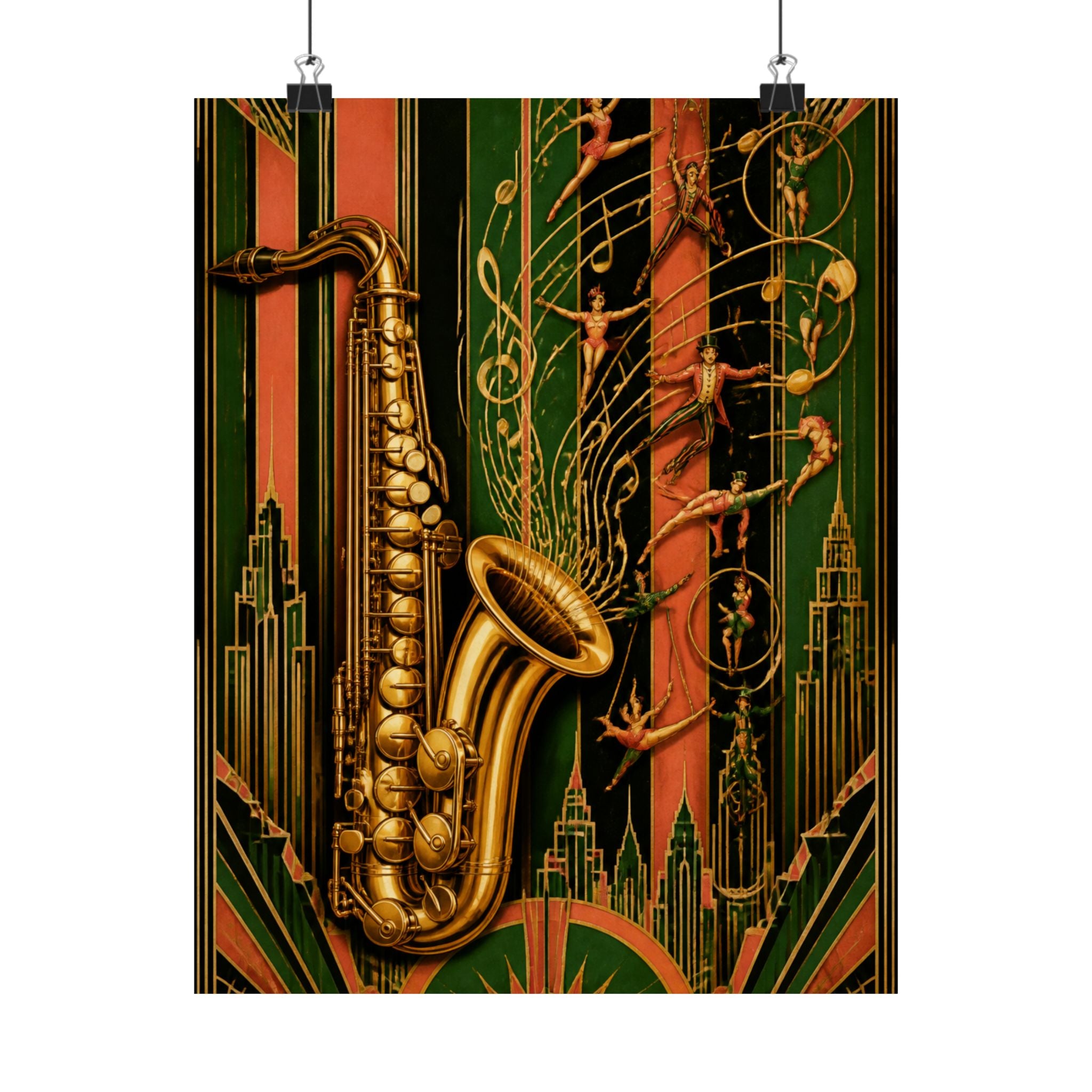 Saxophone Music Circus Wall Art Poster 24×36 Art Deco Bar Area Decor Maximalist Print