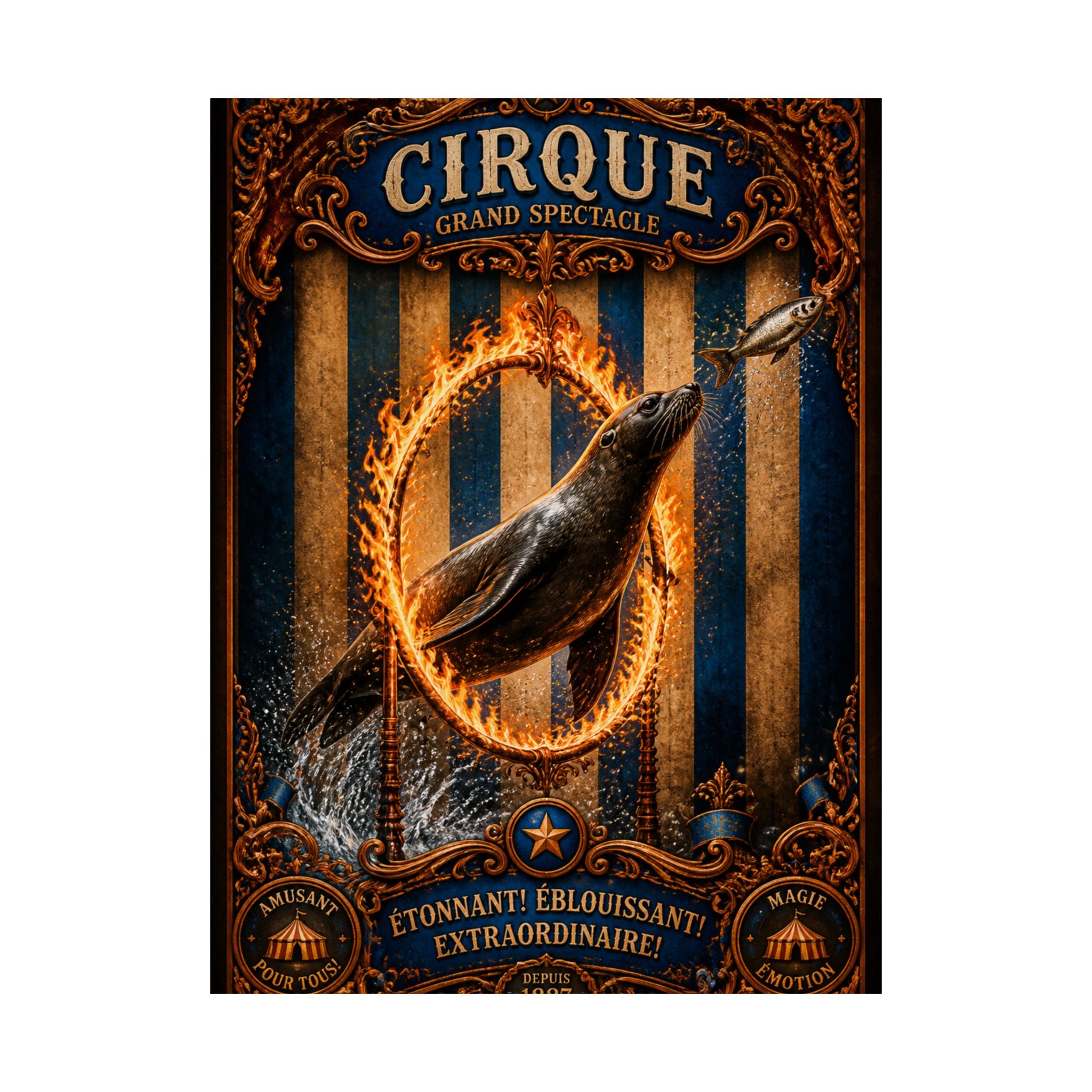 Seal Fire Hoop Wall Art Poster 18×24 Baroque Home Office Decor Maximalist Print