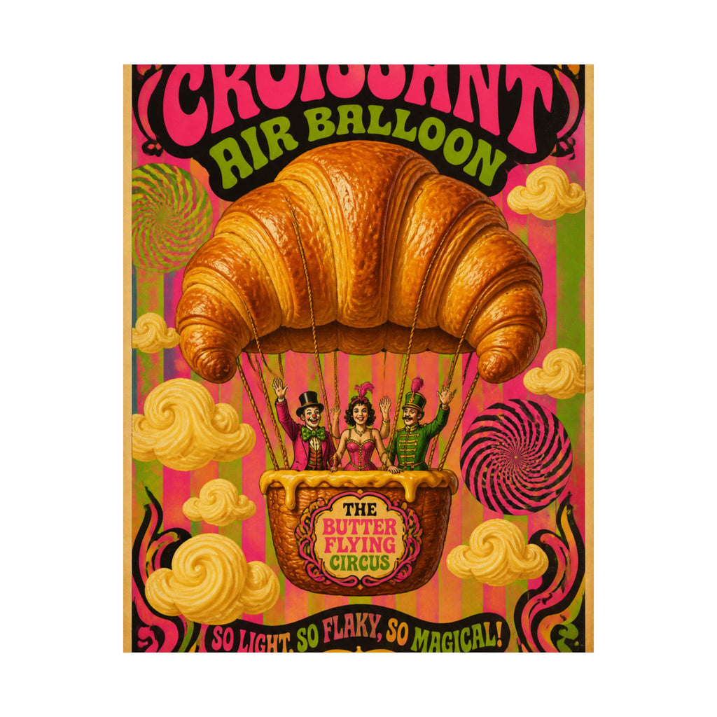 Croissant Hot Air Balloon Wall Art Poster 24×36 Psychedelic Dining Room Decor Maximalist Print