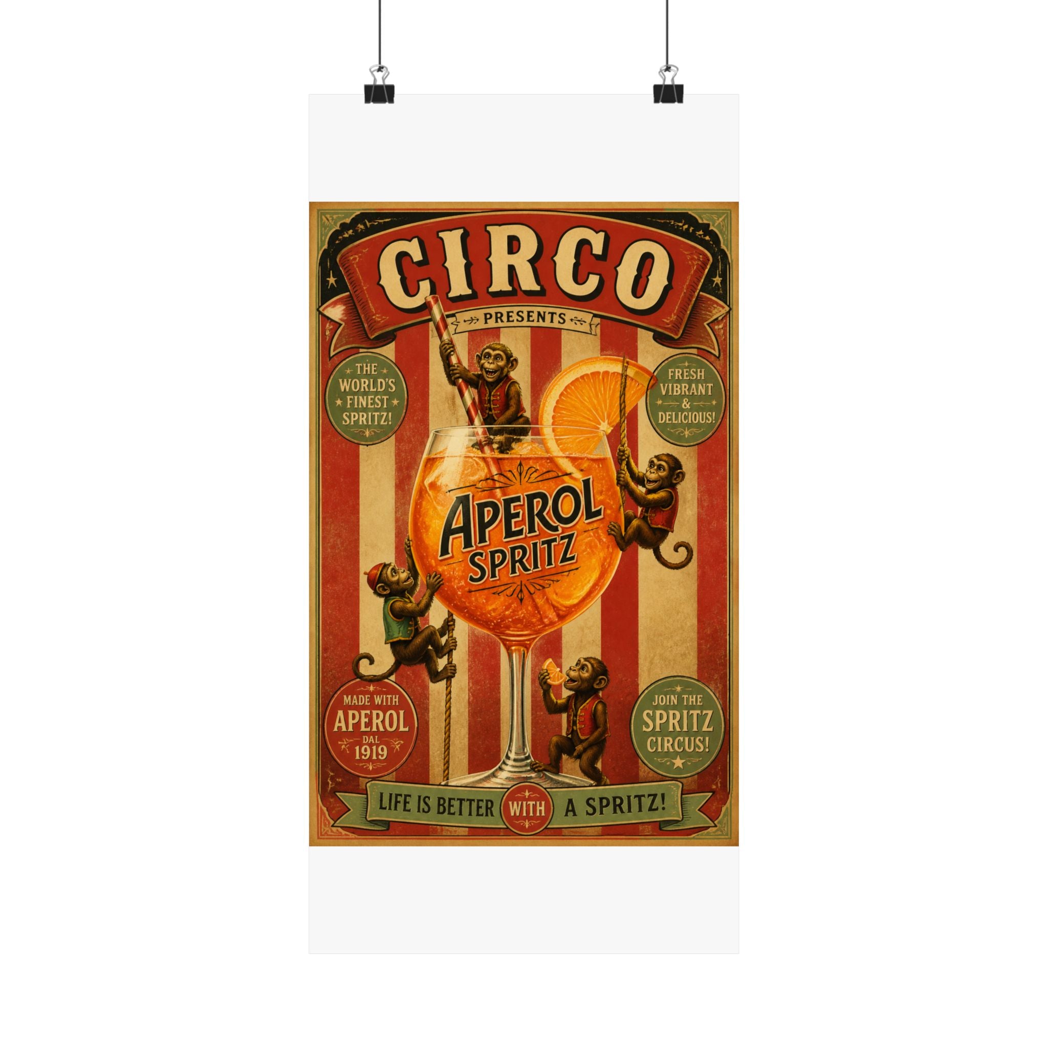 Aperol Spritz Monkeys Wall Art Poster 18×24 Vintage Circus Kitchen Decor Maximalist Print