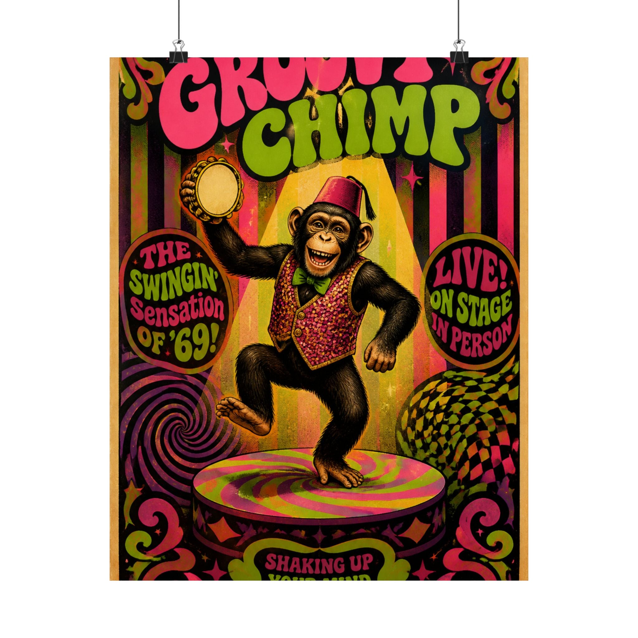 Dancing Monkey Wall Art Poster 18×24 Psychedelic Cafe Decor Maximalist Print