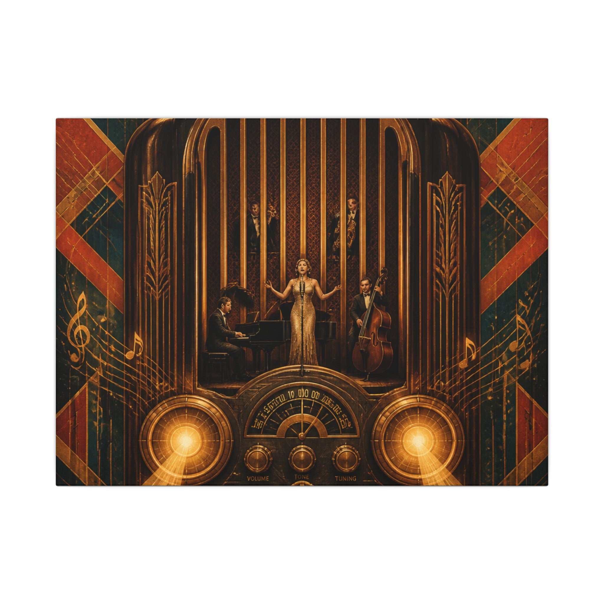 Vintage Radio Stage Wall Art Canvas 16×20 Art Deco Entryway Decor Maximalist Print