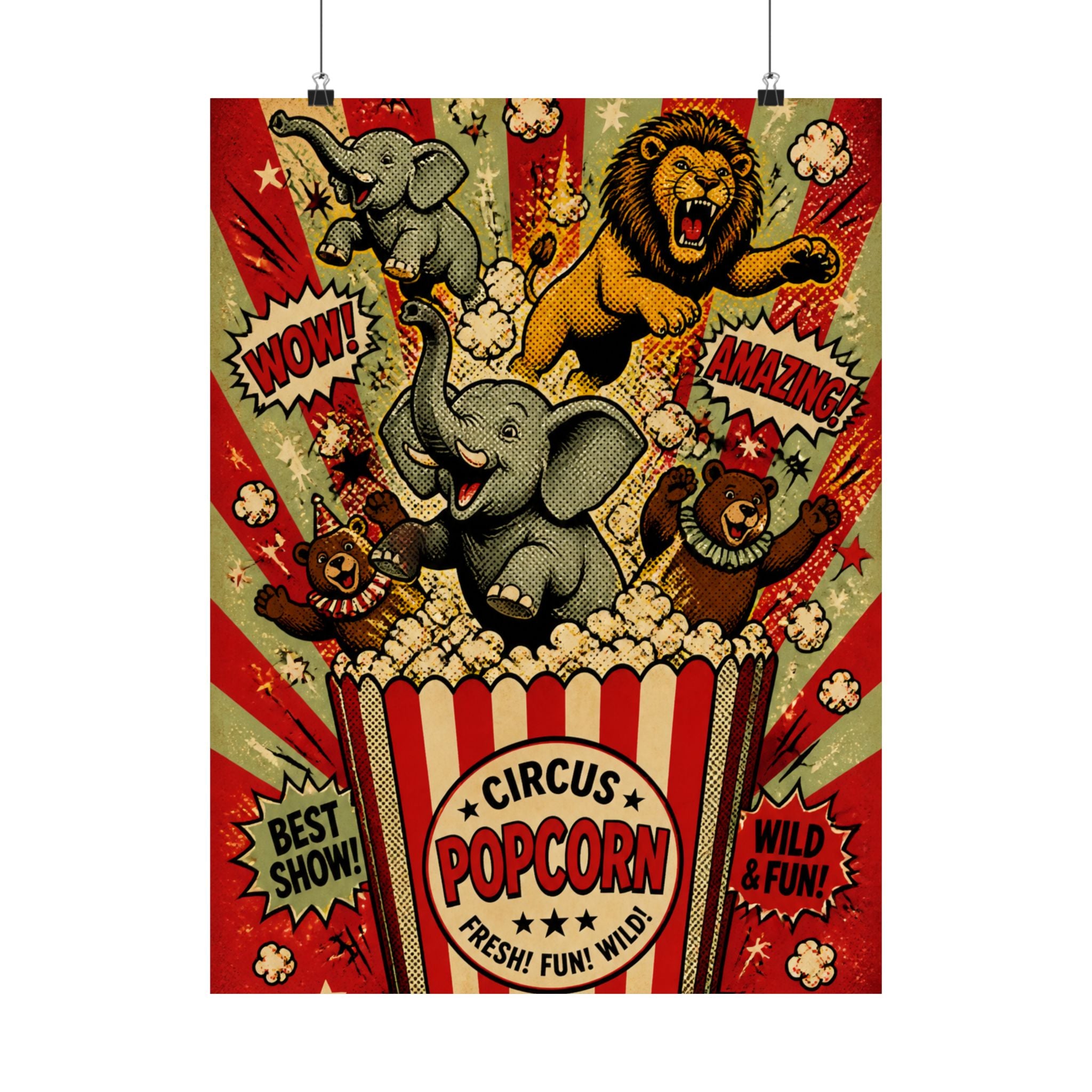 Popcorn Box Animals Wall Art Poster 18×24 Pop Art Living Room Decor Maximalist Print