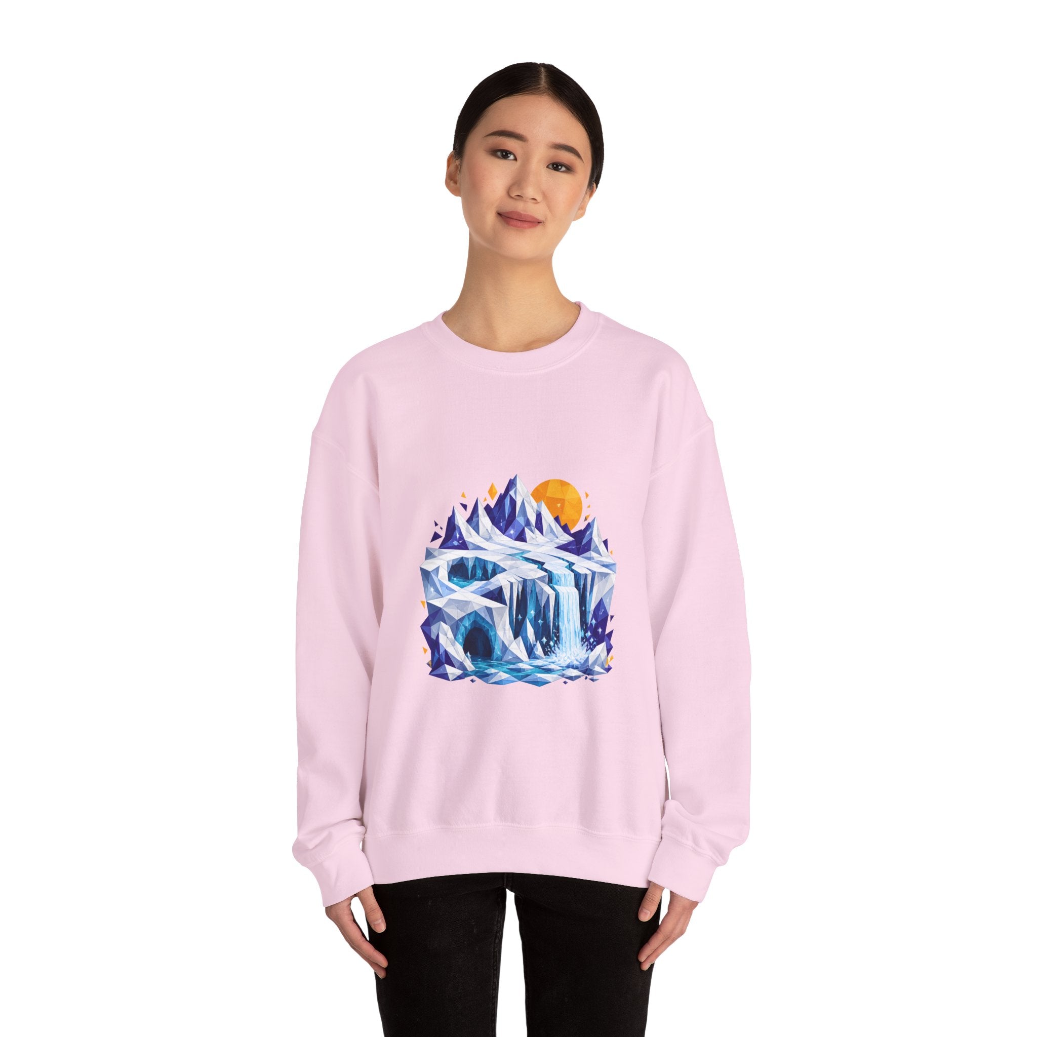 Matching Couple Sweatshirt - Volcano & Glacier Matching Couple Crewneck Sweatshirt Geometric Art His Hers Couple Gift - Design B