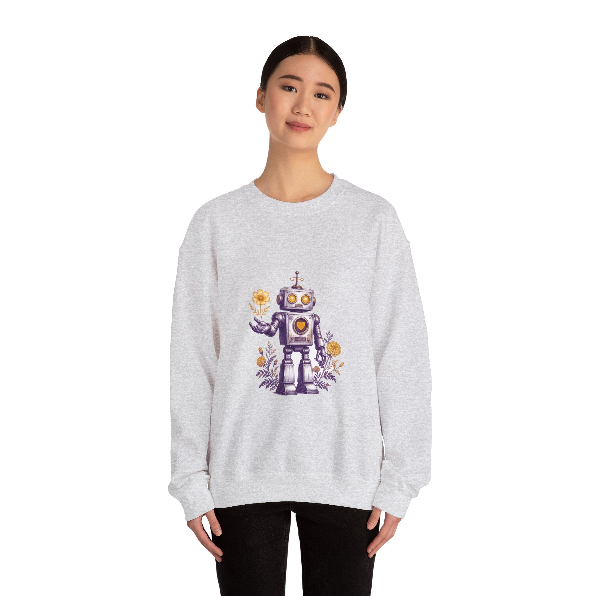 Matching Couple Sweatshirt - Robot & Heart Matching Couple Crewneck Sweatshirt Vintage Art His Hers Wedding Gift - Design A