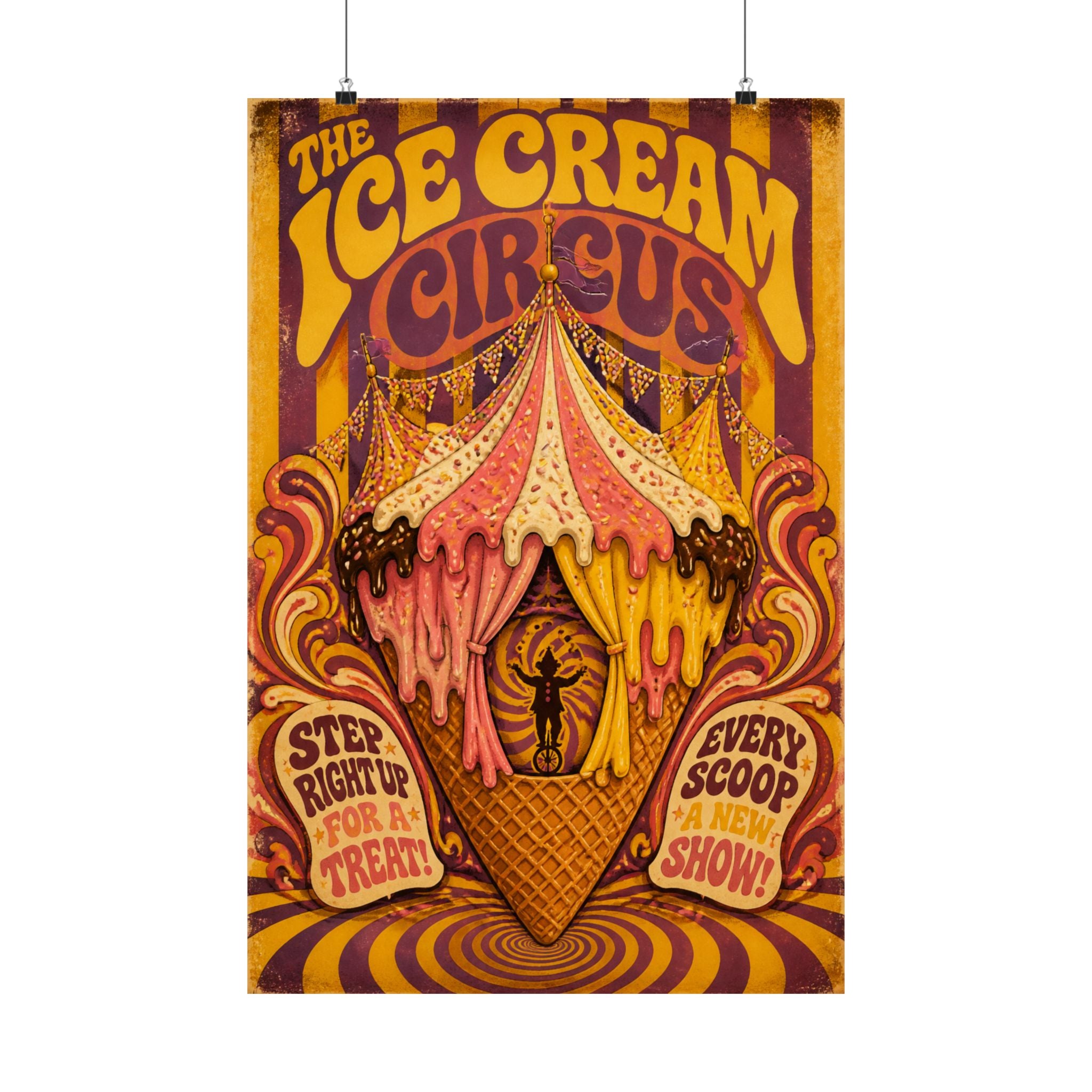 Ice Cream Cone Circus Tent Wall Art Poster 18×24 Psychedelic Cafe Decor Maximalist Print