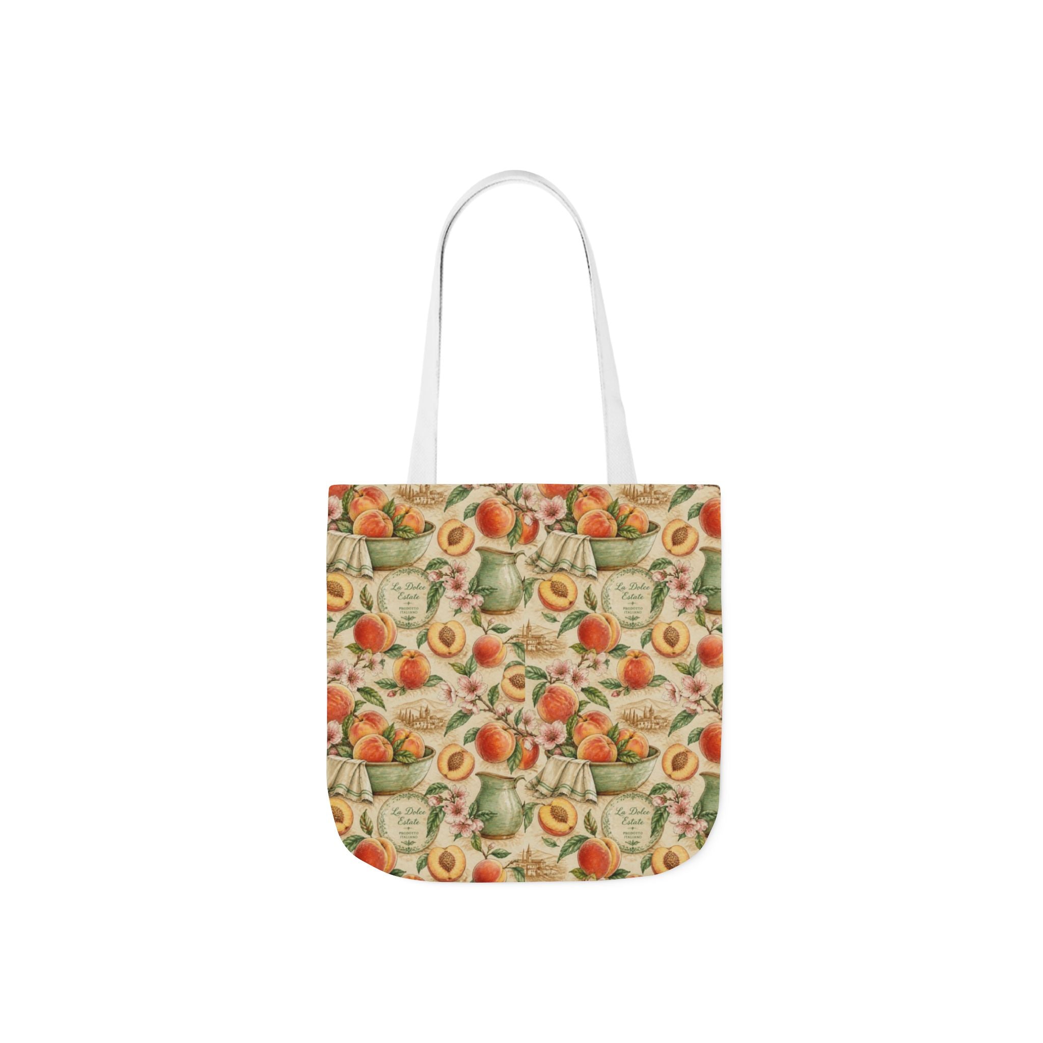 Ripe Peaches Canvas Tote Bag Mediterranean Kitchen Watercolor Design Italian Cottagecore Gift