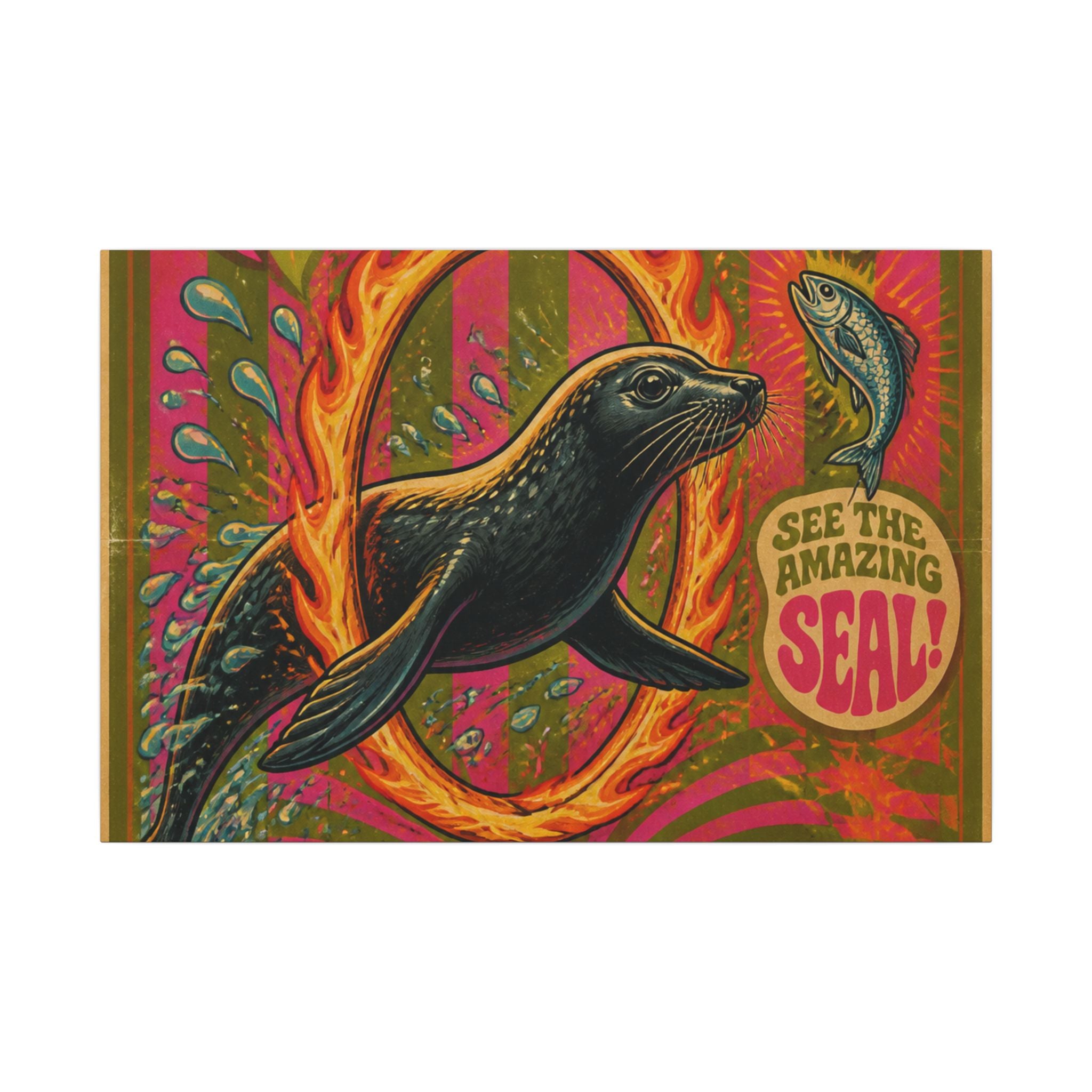 Seal Fire Hoop Wall Art Canvas 24×36 Psychedelic Dining Room Decor Maximalist Print