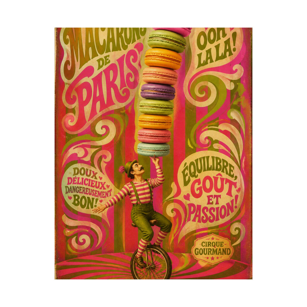 Macaron Balancing Tower Wall Art Poster 18×24 Psychedelic Cafe Decor Maximalist Print