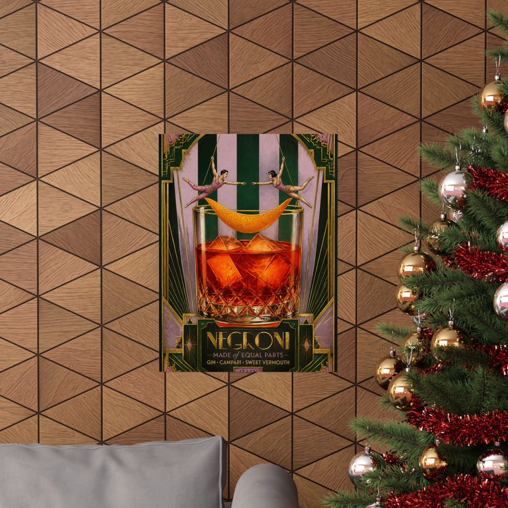 Negroni Trapeze Act Wall Art Poster 24×36 Art Deco Bar Area Decor Maximalist Print