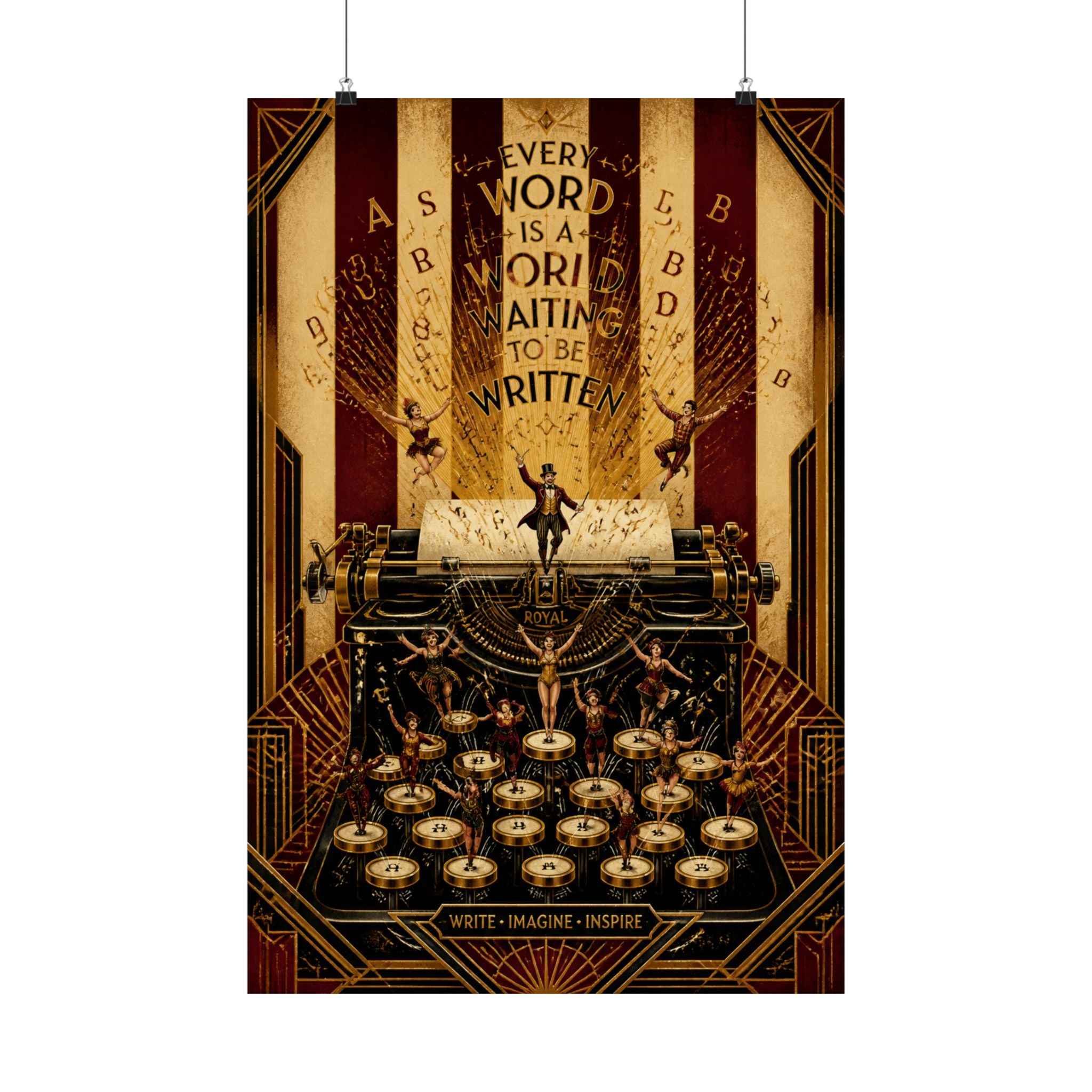 Typewriter Flying Letters Wall Art Poster 24×36 Art Deco Bar Area Decor Maximalist Print