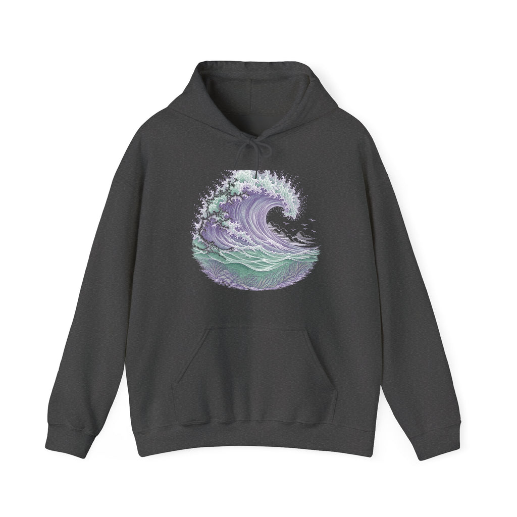 Matching Couple Sweatshirt - Mountain & Ocean Matching Couple Hooded Sweatshirt Vintage Art His Hers Wedding Gift - Design B
