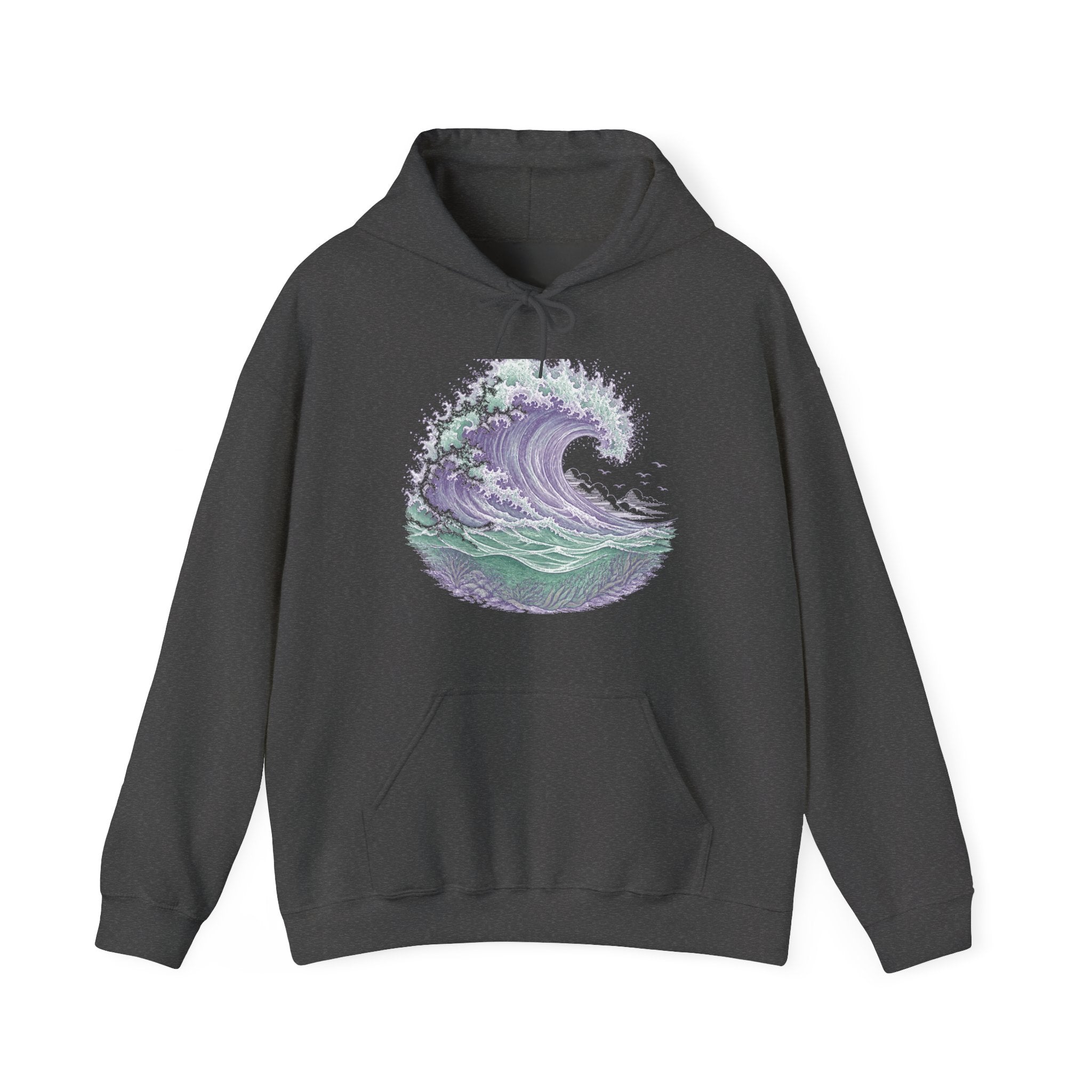 Matching Couple Sweatshirt - Mountain & Ocean Matching Couple Hooded Sweatshirt Vintage Art His Hers Wedding Gift - Design B