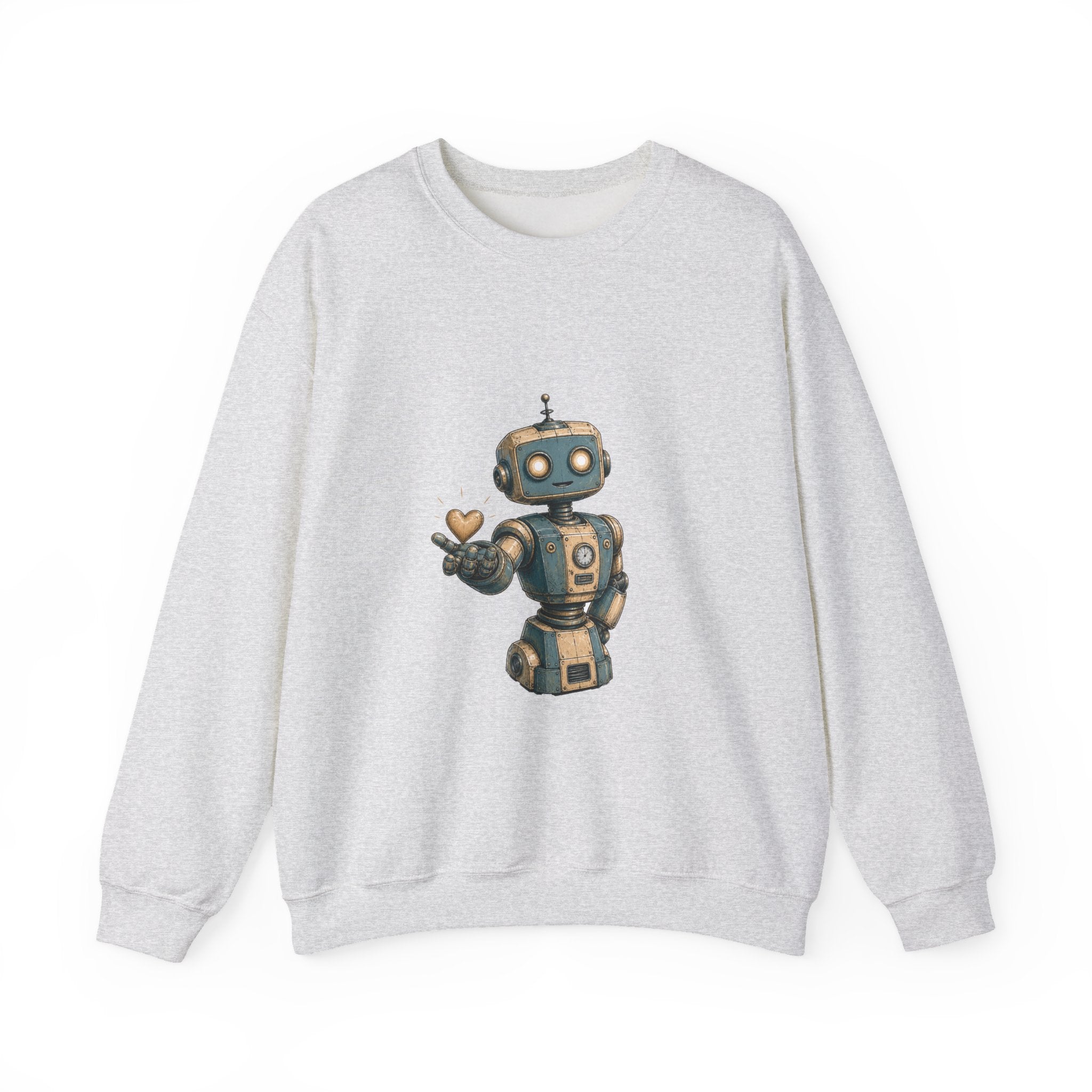 Matching Couple Sweatshirt - Robot & Heart Matching Couple Premium Fleece Sweatshirt Hand-Drawn Art His Hers Anniversary Gift - Design A