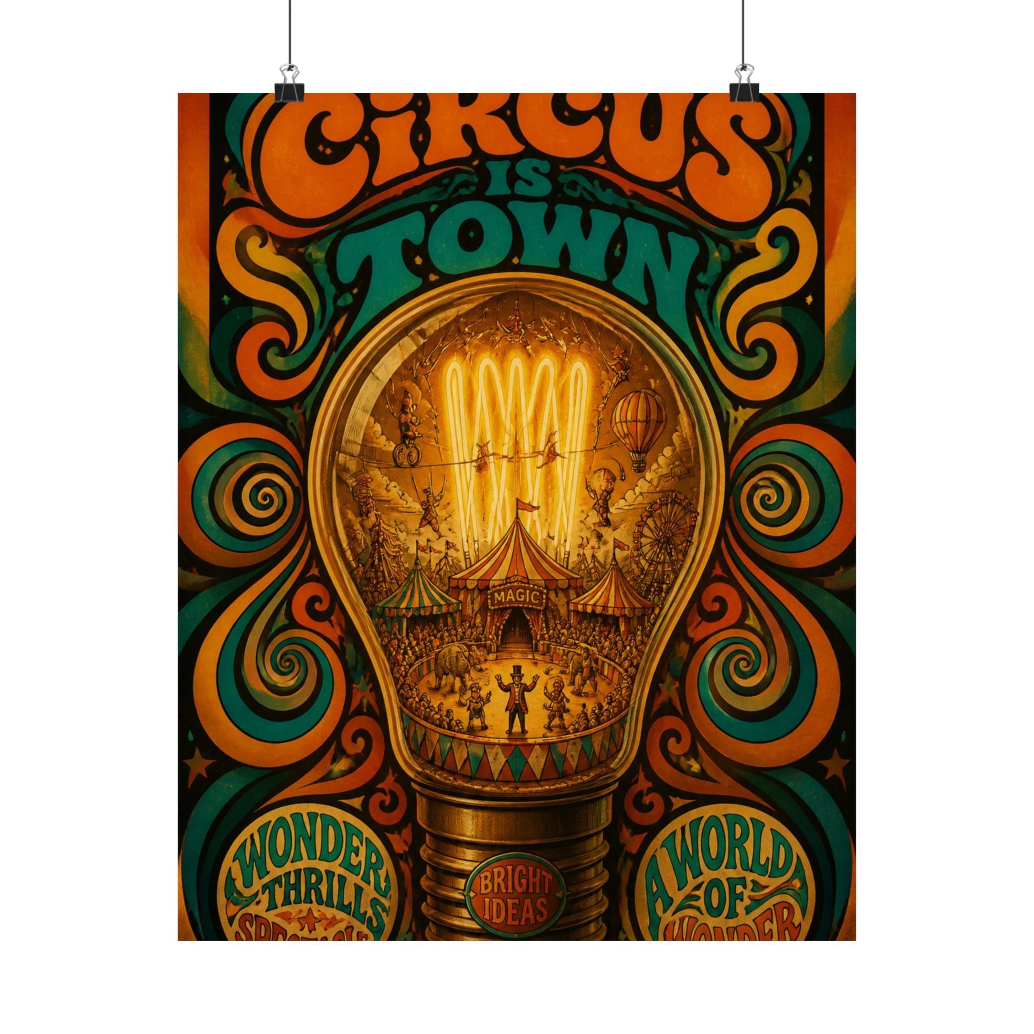 Light Bulb Circus Wall Art Poster 18×24 Psychedelic Cafe Decor Maximalist Print