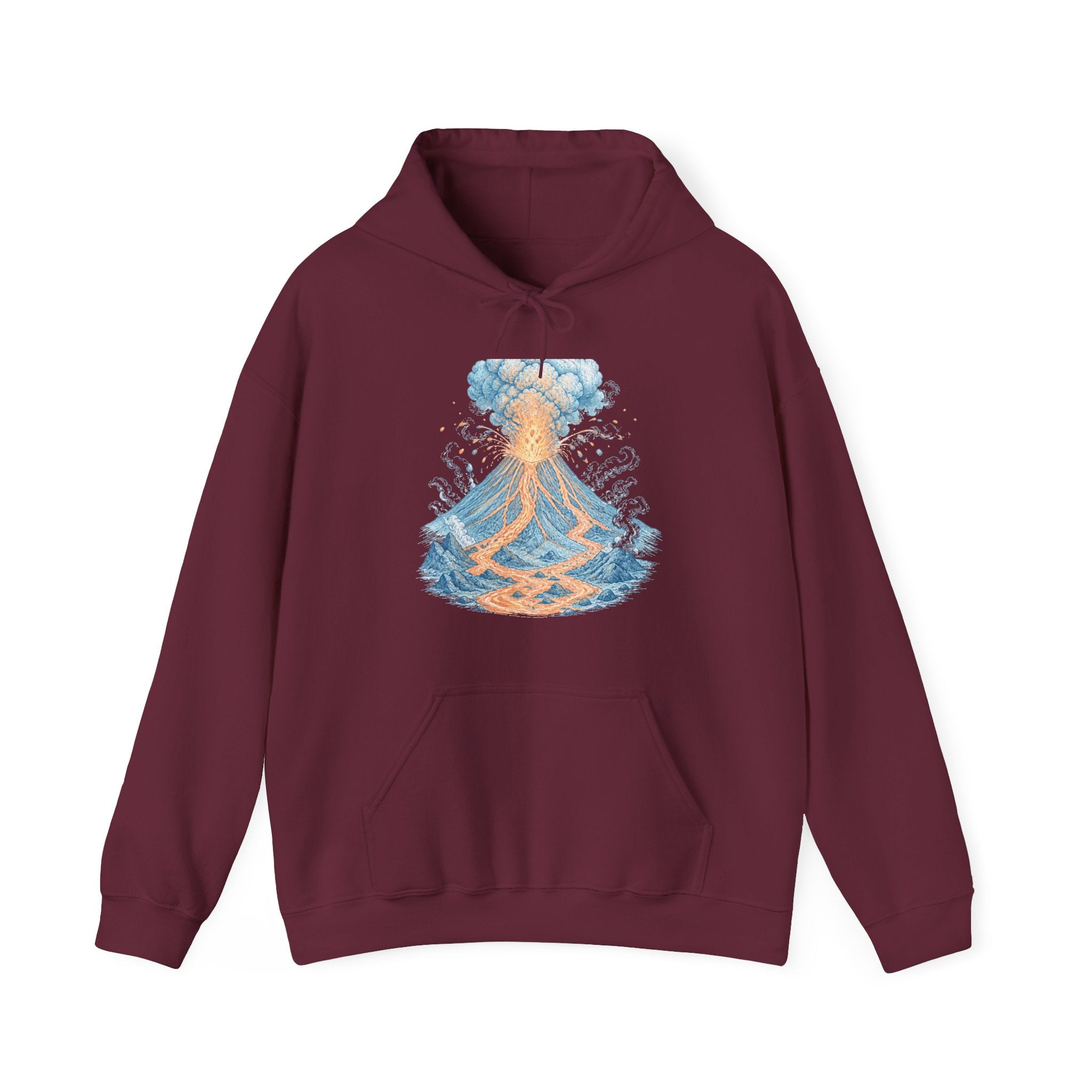 Matching Couple Sweatshirt - Volcano & Glacier Matching Couple Hooded Sweatshirt Vintage Art His Hers Wedding Gift - Design A