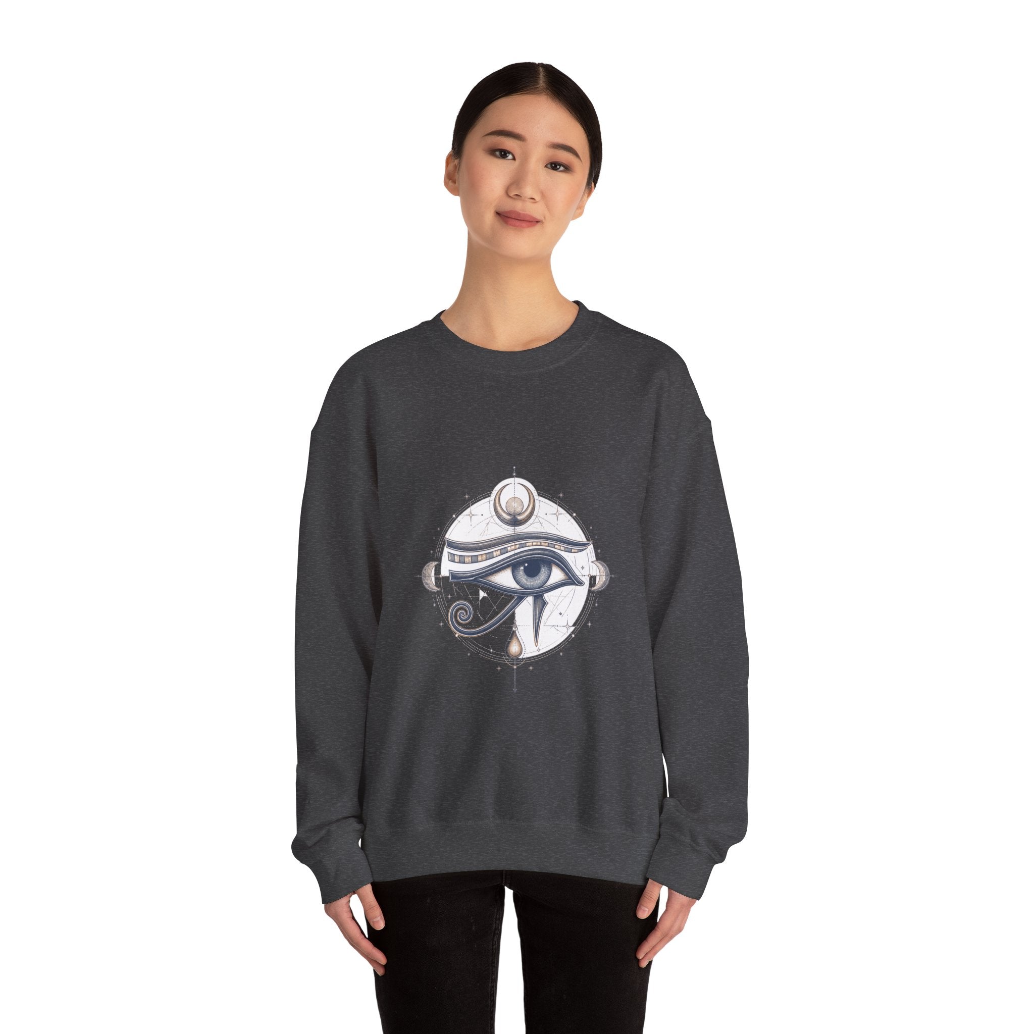 Matching Couple Sweatshirt - Eye of Ra & Horus Matching Couple Crewneck Sweatshirt Hand-Drawn Art His Hers Best Friend Gift - Design B