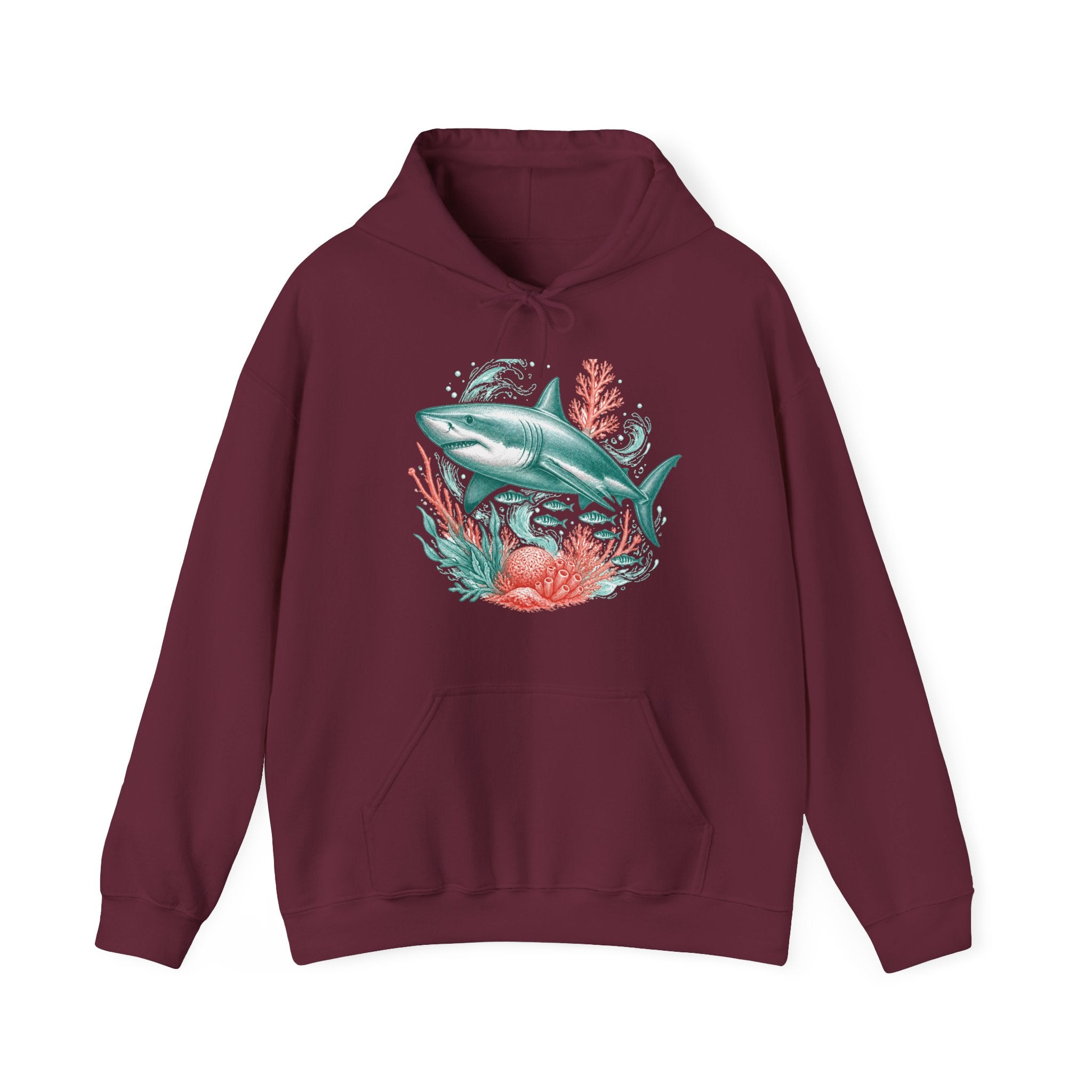 Matching Couple Sweatshirt - Shark & Dolphin Matching Couple Hooded Sweatshirt Vintage Art His Hers Wedding Gift - Design A