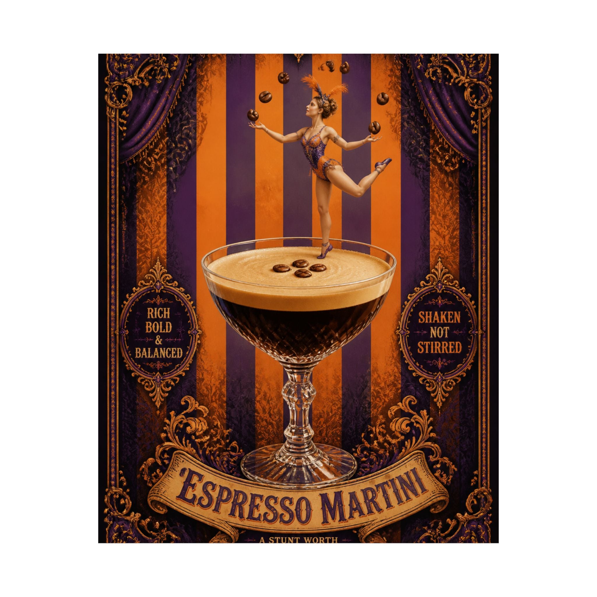 Espresso Martini Acrobat Wall Art Poster 18×24 Baroque Home Office Decor Maximalist Print