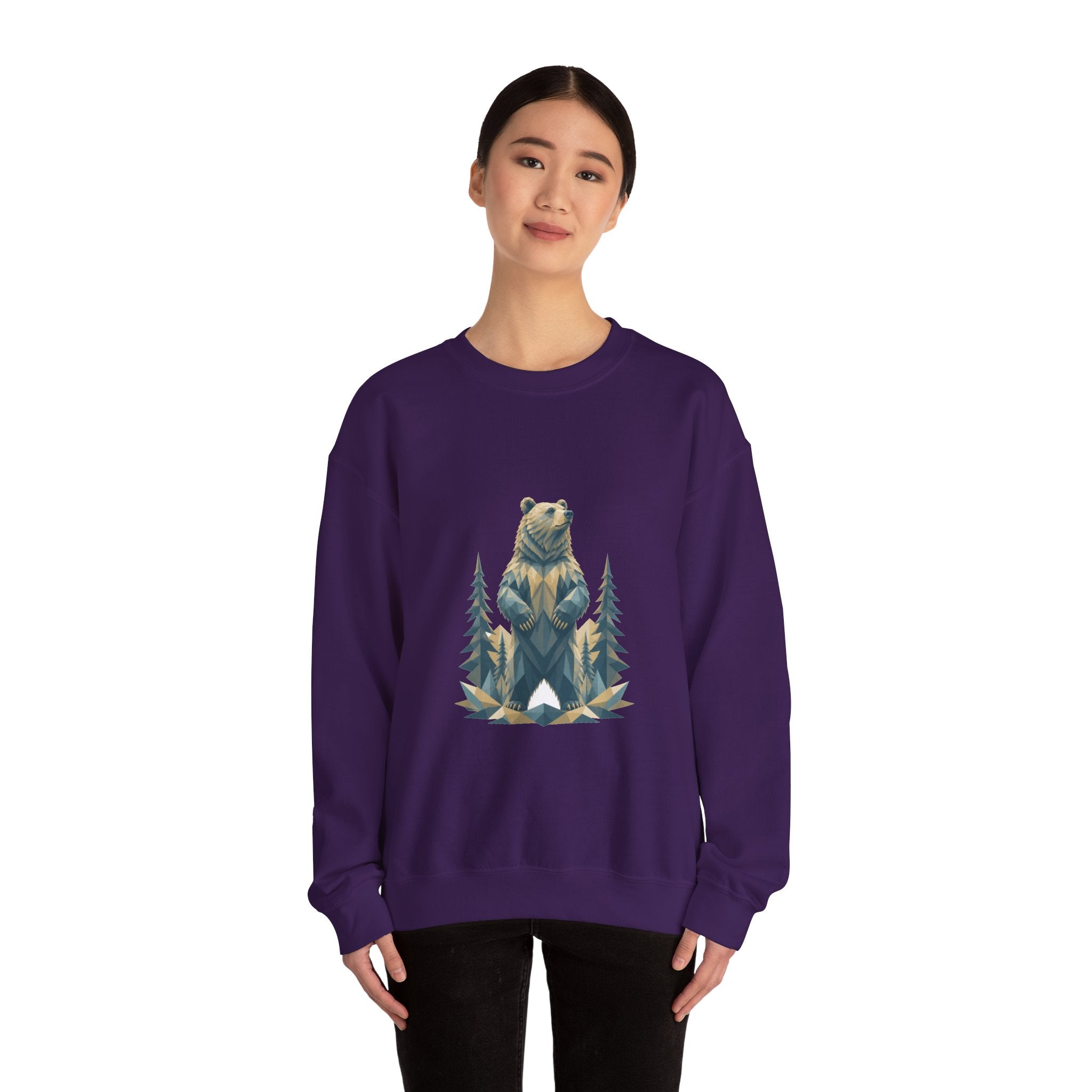 Matching Couple Sweatshirt - Bear & Deer Matching Couple Premium Fleece Sweatshirt Geometric Art His Hers Love Gift - Design A