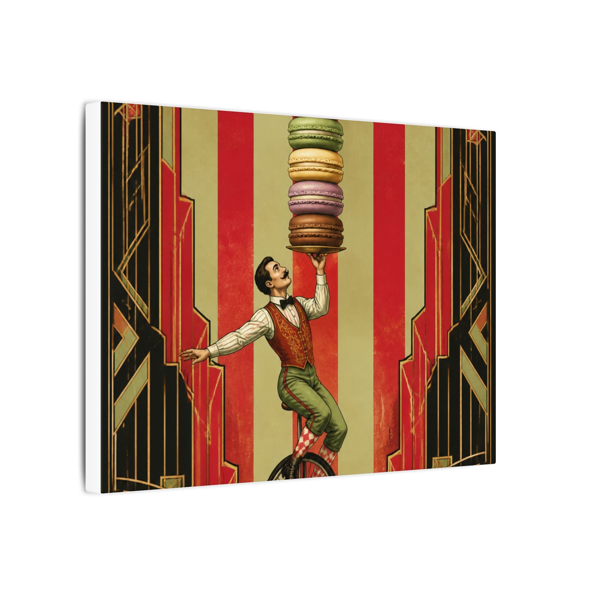 Macaron Balancing Tower Wall Art Canvas 16×20 Art Deco Entryway Decor Maximalist Print