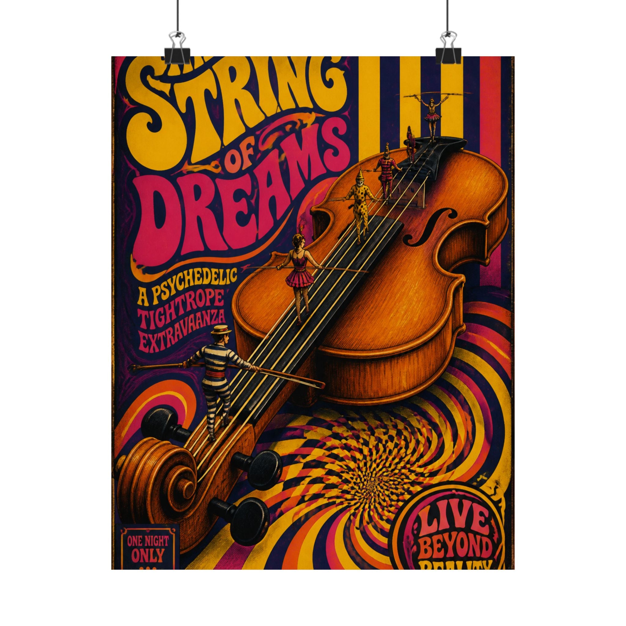 Violin Tightrope Bridge Wall Art Poster 18×24 Psychedelic Cafe Decor Maximalist Print