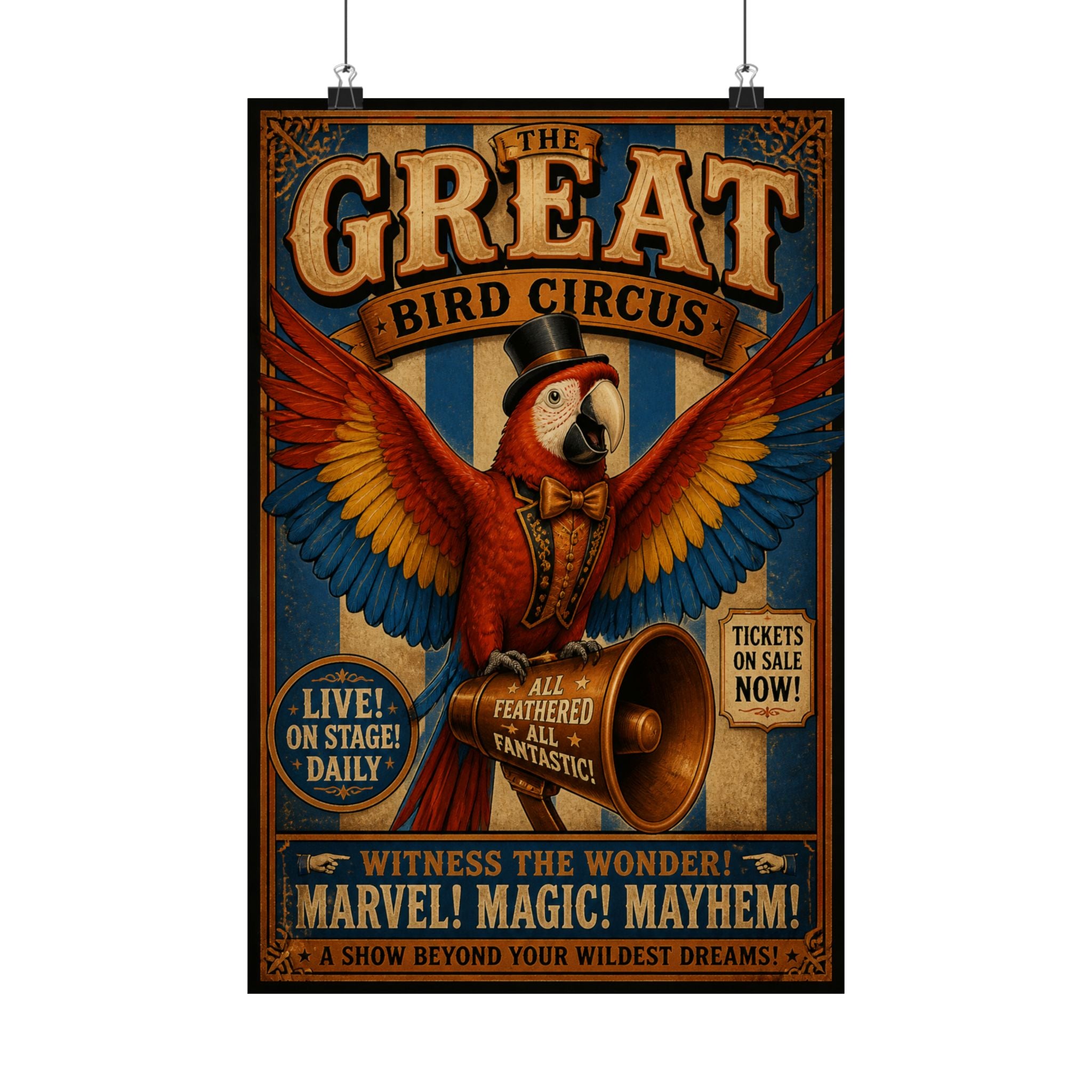 Parrot Ringmaster Wall Art Poster 24×36 Vintage Circus Bedroom Decor Maximalist Print