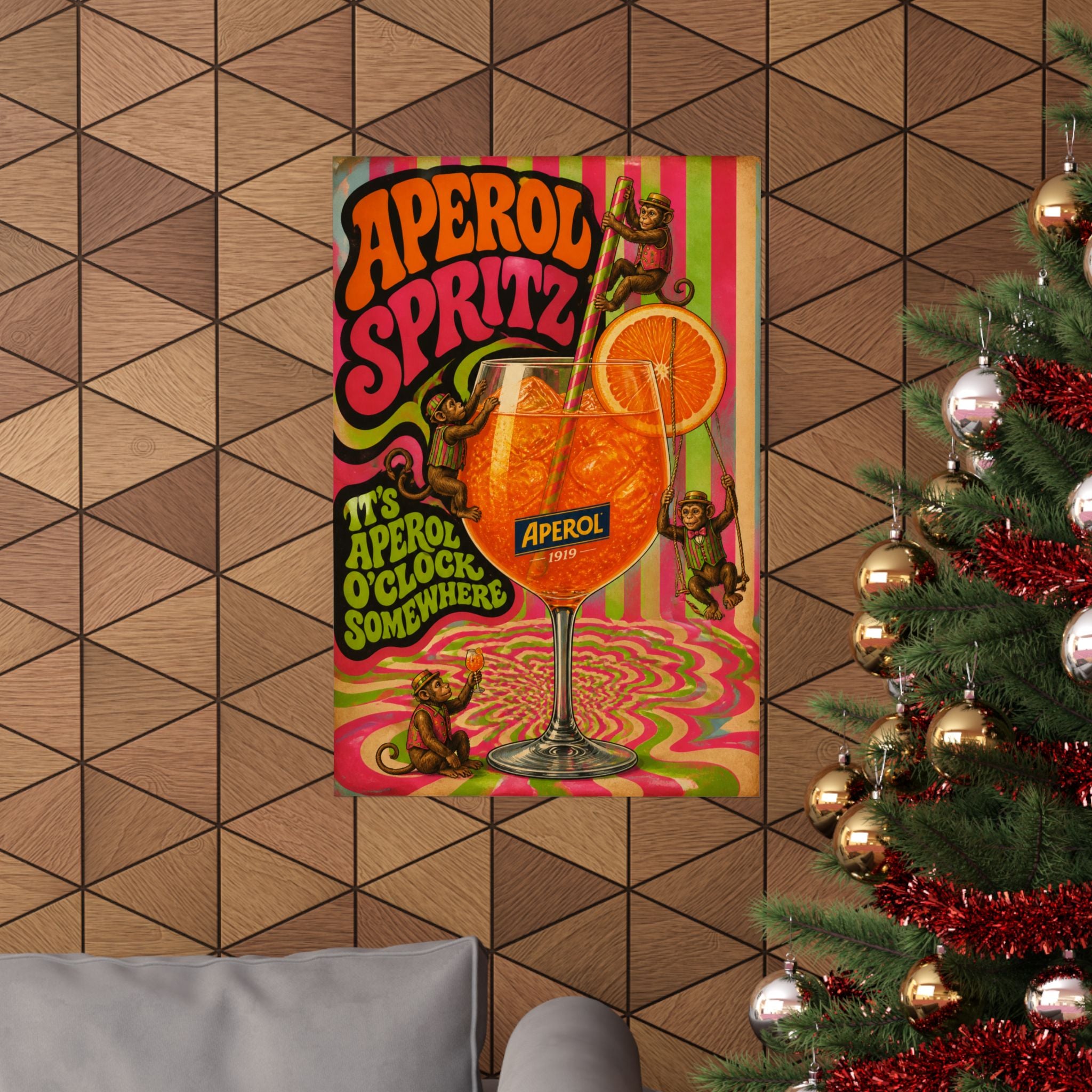 Aperol Spritz Monkeys Wall Art Poster 18×24 Psychedelic Cafe Decor Maximalist Print
