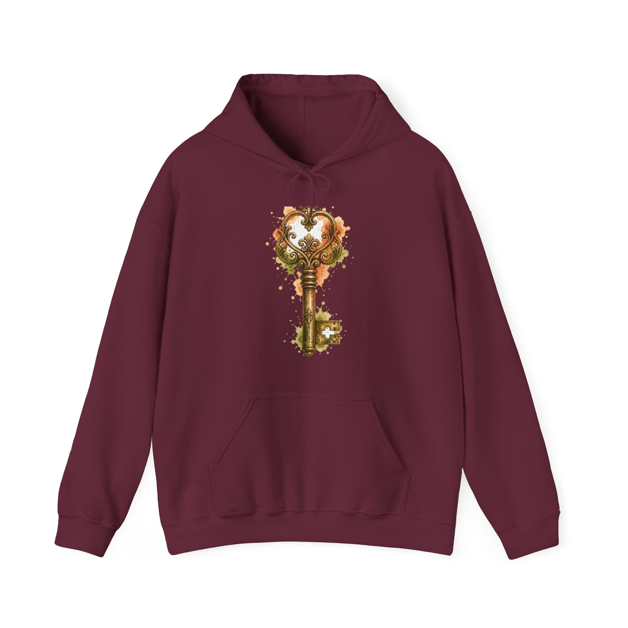 Matching Couple Sweatshirt - Key & Lock Matching Couple Hooded Sweatshirt Watercolor Art His Hers Engagement Gift - Design A