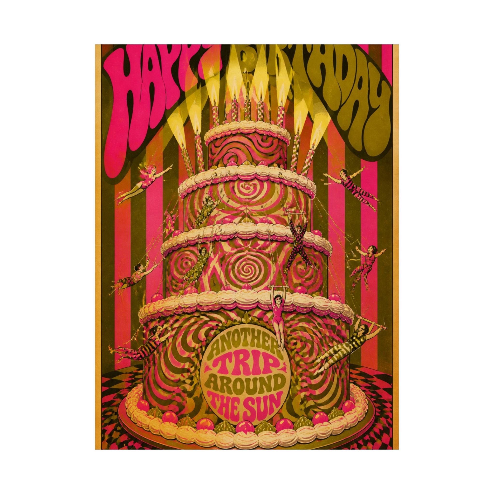 Birthday Cake Trapeze Wall Art Poster 24×36 Psychedelic Dining Room Decor Maximalist Print