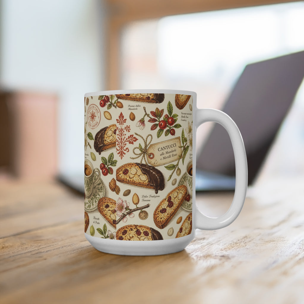 Almond Biscotti 15oz Ceramic Mug Mediterranean Kitchen Botanical Design Italian Cottagecore Gift