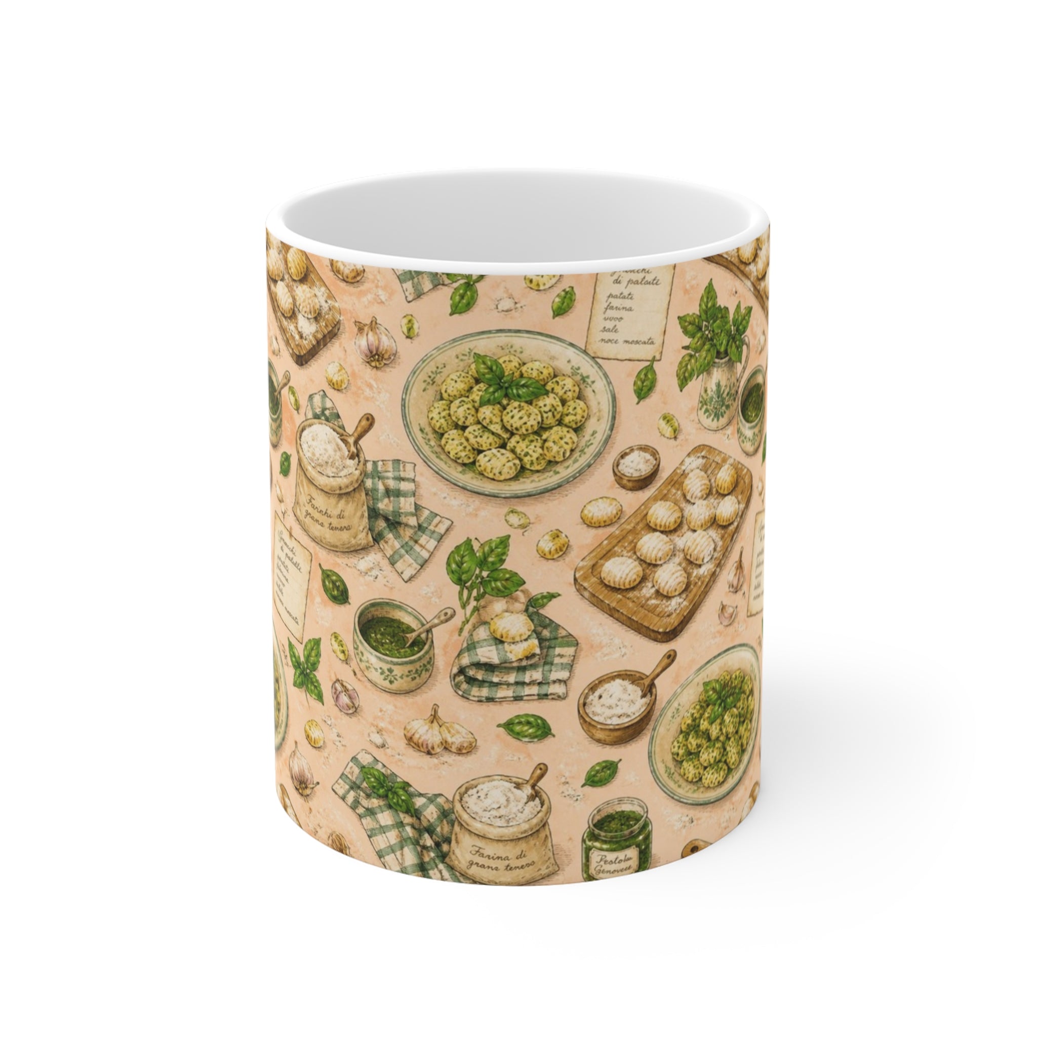 Potato Gnocchi 11oz Ceramic Mug Mediterranean Kitchen Watercolor Design Italian Cottagecore Gift