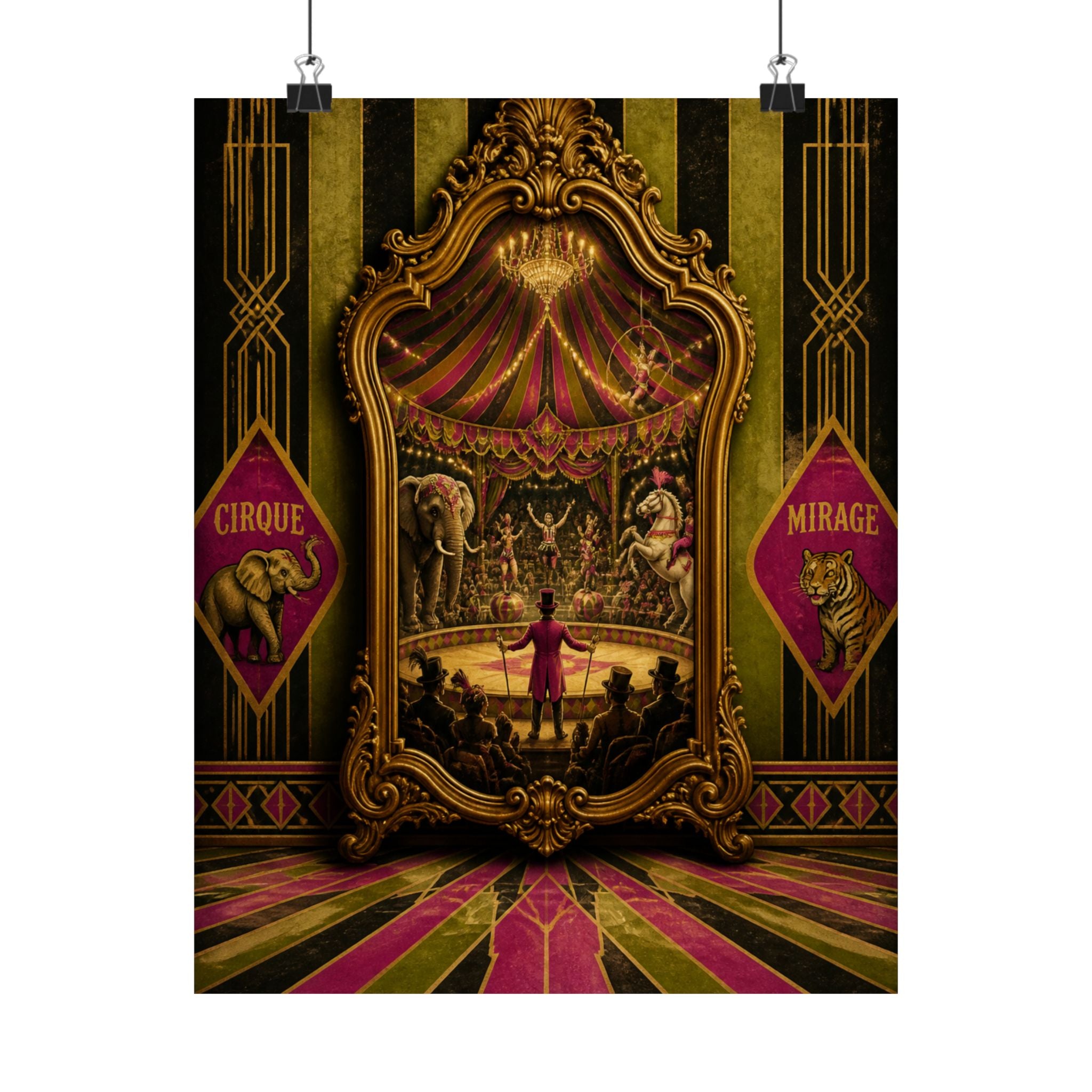 Vintage Mirror Circus Wall Art Poster 24×36 Art Deco Bar Area Decor Maximalist Print