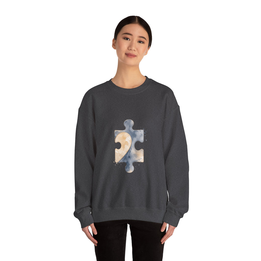 Matching Couple Sweatshirt - Puzzle Pieces Matching Couple Premium Fleece Sweatshirt Watercolor Art His Hers Birthday Gift - Design B