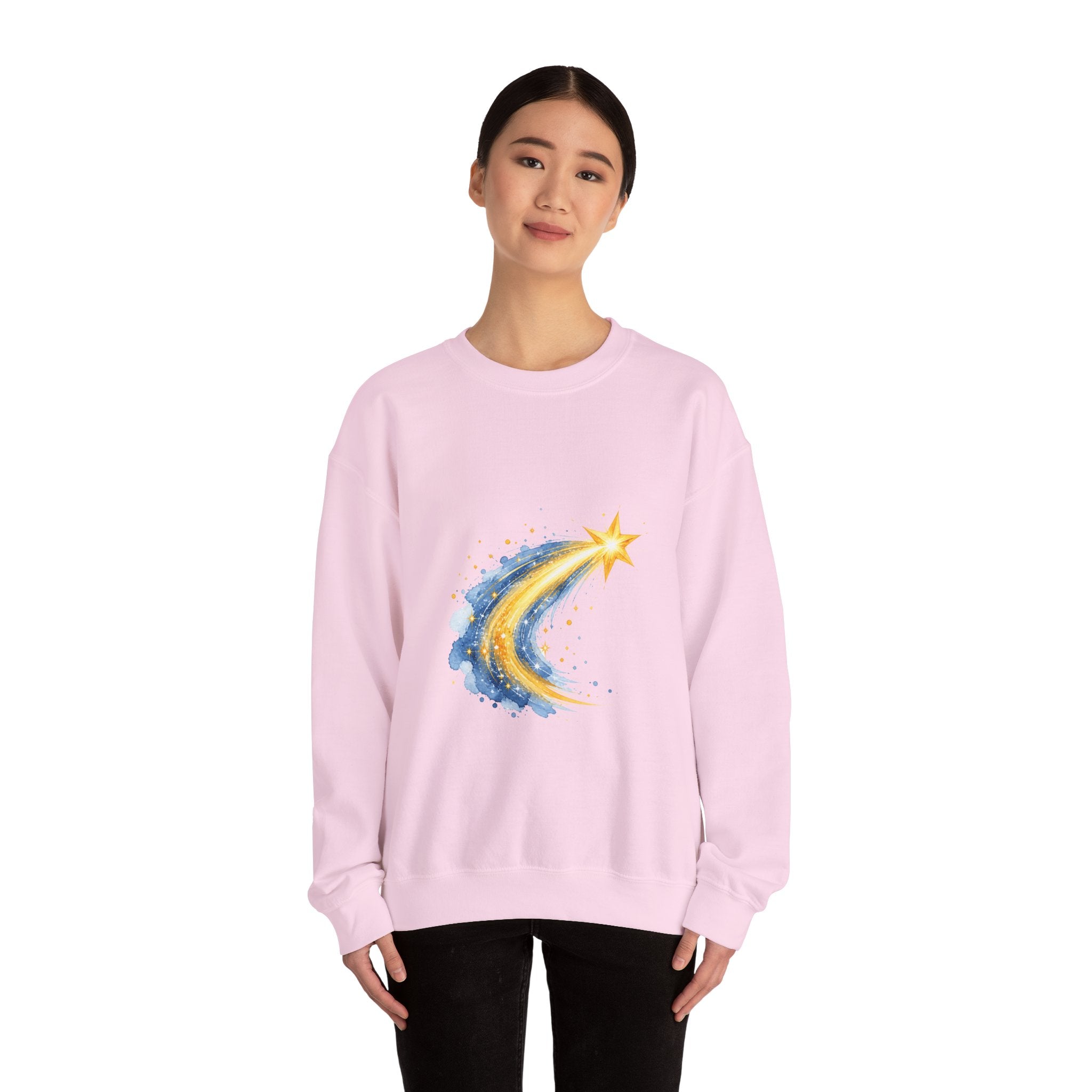Matching Couple Sweatshirt - Shooting Star & North Star Matching Couple Comfort Colors Crew Watercolor Art His Hers Birthday Gift - Design A