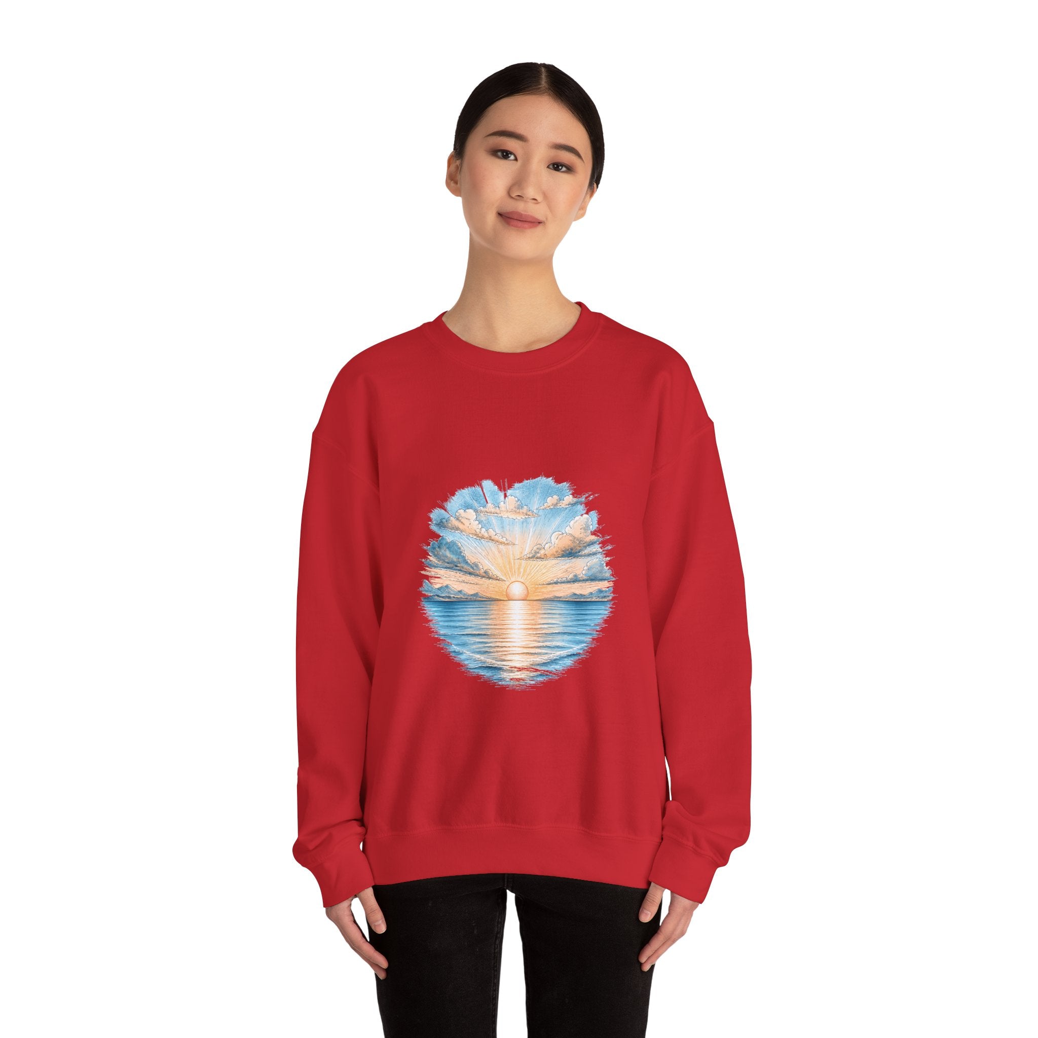 Matching Couple Sweatshirt - Sunrise & Sunset Matching Couple Crewneck Sweatshirt Hand-Drawn Art His Hers Best Friend Gift - Design A