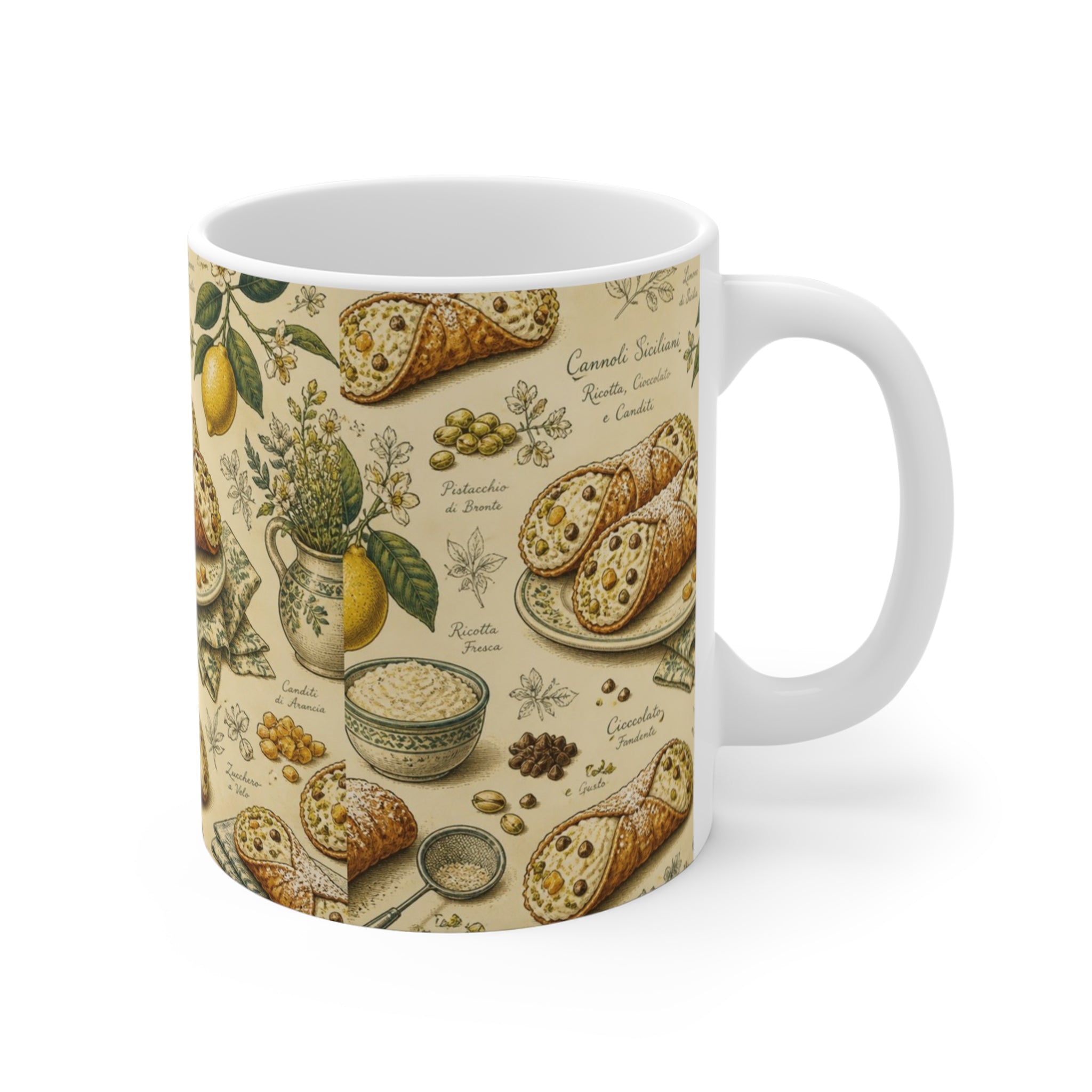 Sicilian Cannoli 11oz Ceramic Mug Mediterranean Kitchen Botanical Design Italian Cottagecore Gift