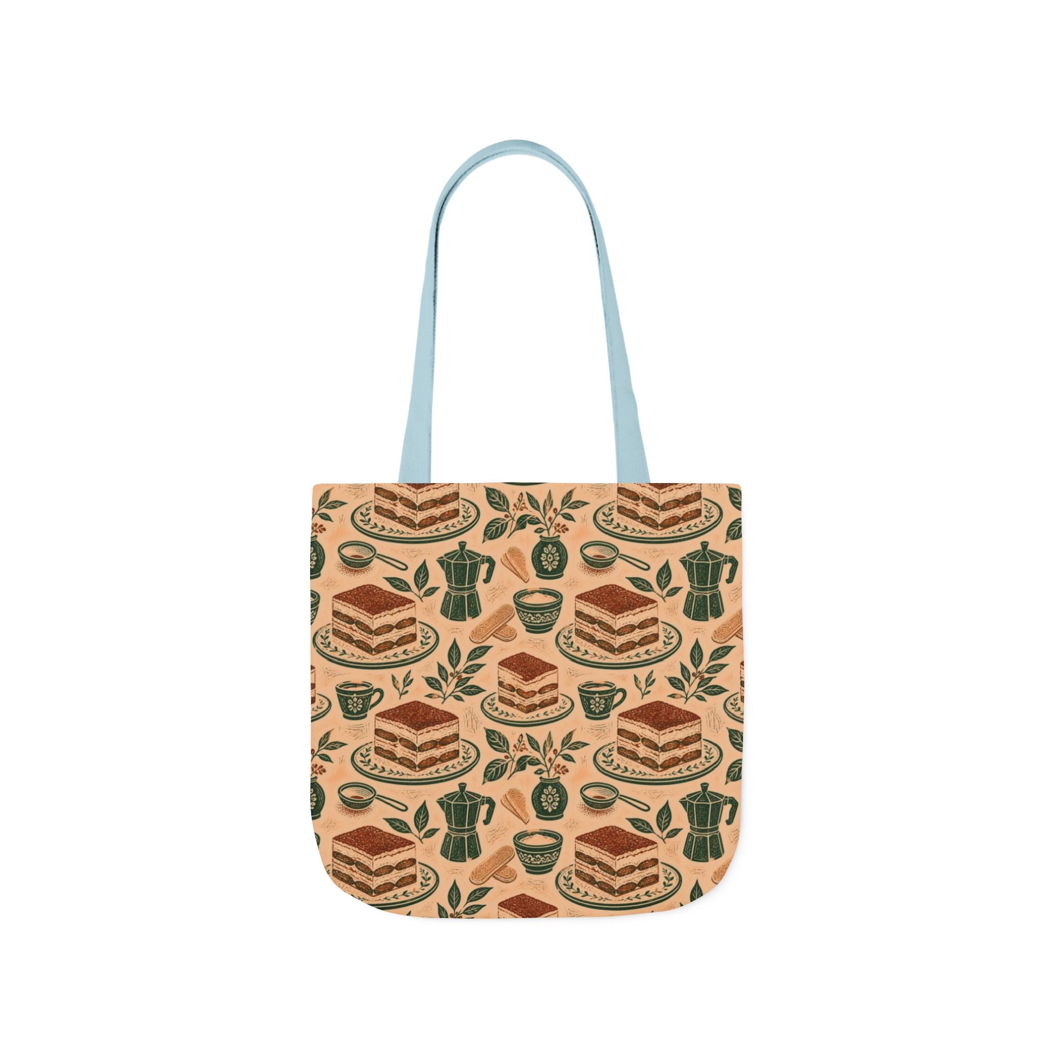 Tiramisu Layers Canvas Tote Bag Mediterranean Kitchen Linocut Design Italian Cottagecore Gift