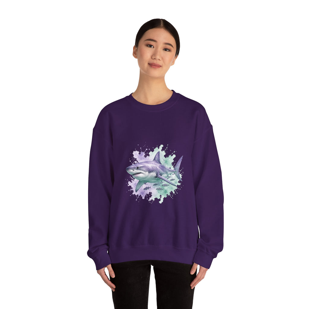 Matching Couple Sweatshirt - Shark & Dolphin Matching Couple Premium Fleece Sweatshirt Watercolor Art His Hers Birthday Gift - Design A
