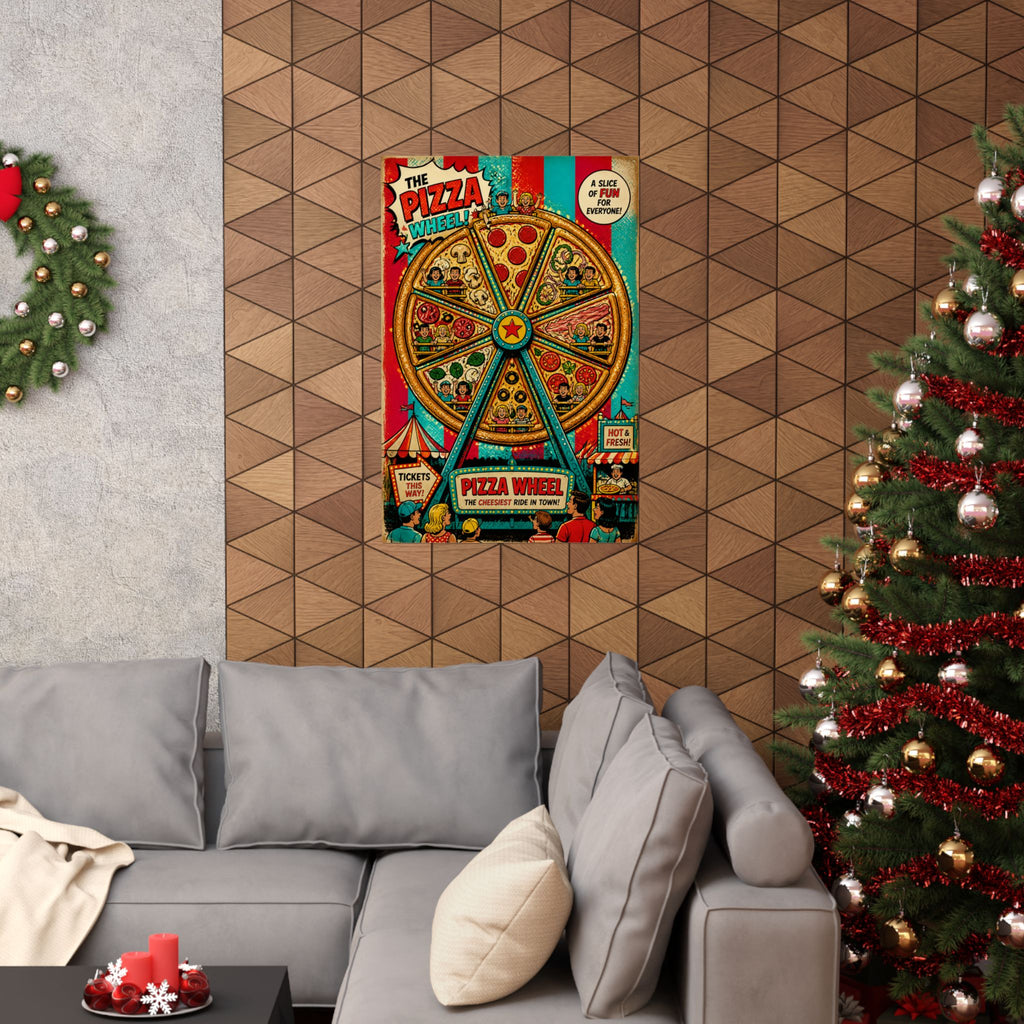 Pizza Ferris Wheel Wall Art Poster 24×36 Pop Art Restaurant Decor Maximalist Print