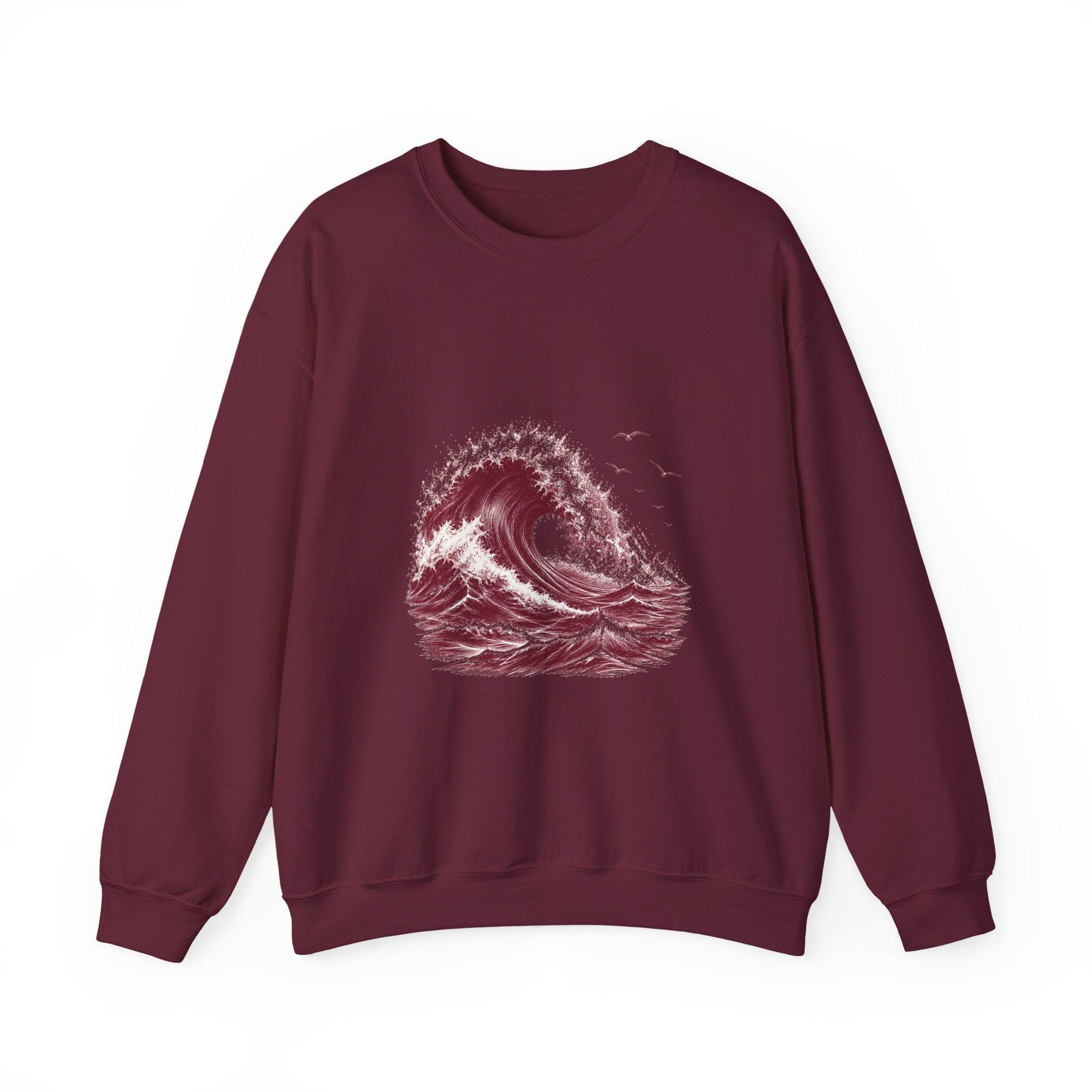 Matching Couple Sweatshirt - Mountain & Ocean Matching Couple Crewneck Sweatshirt Hand-Drawn Art His Hers Best Friend Gift - Design B