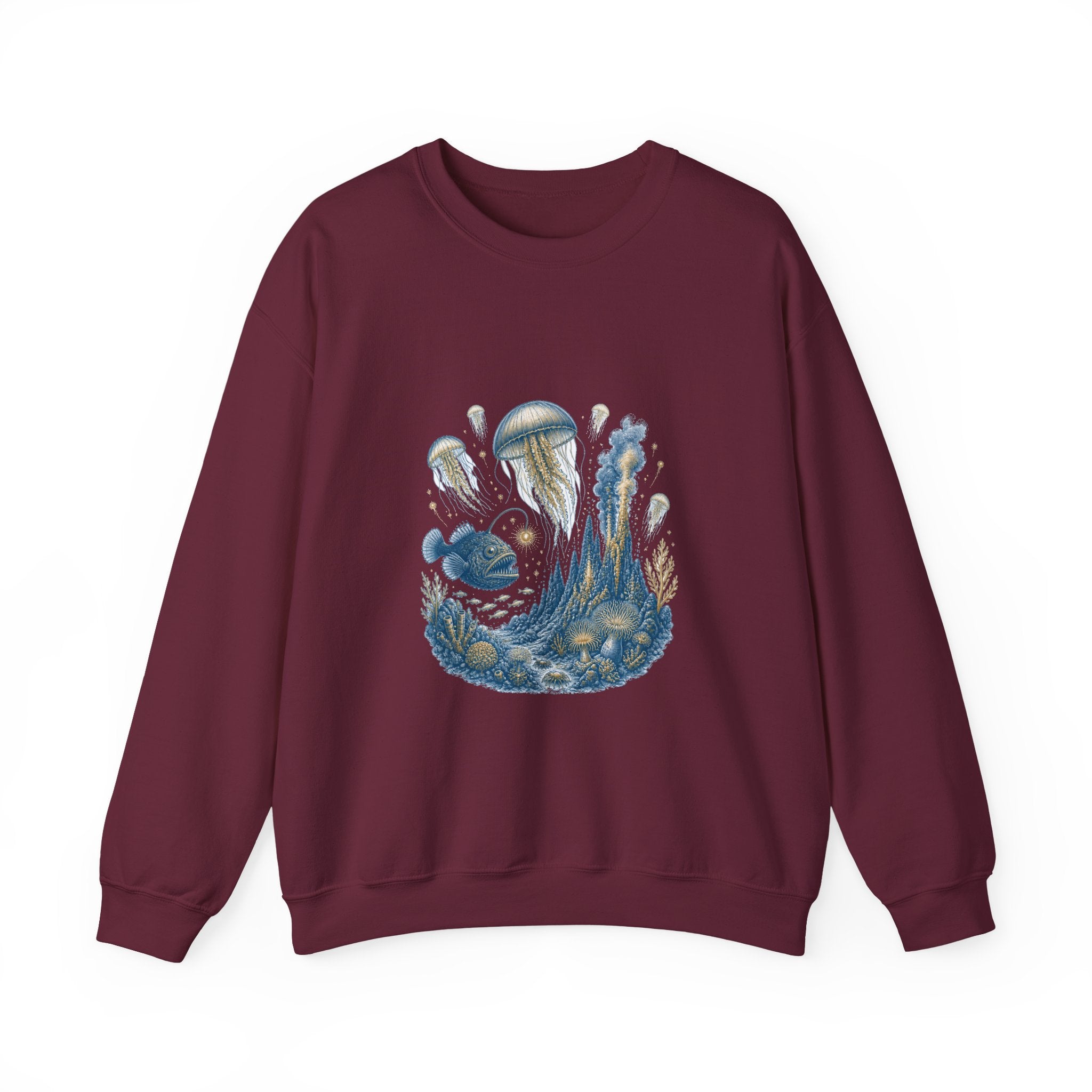 Matching Couple Sweatshirt - Coral Reef & Deep Sea Matching Couple Crewneck Sweatshirt Vintage Art His Hers Wedding Gift - Design B