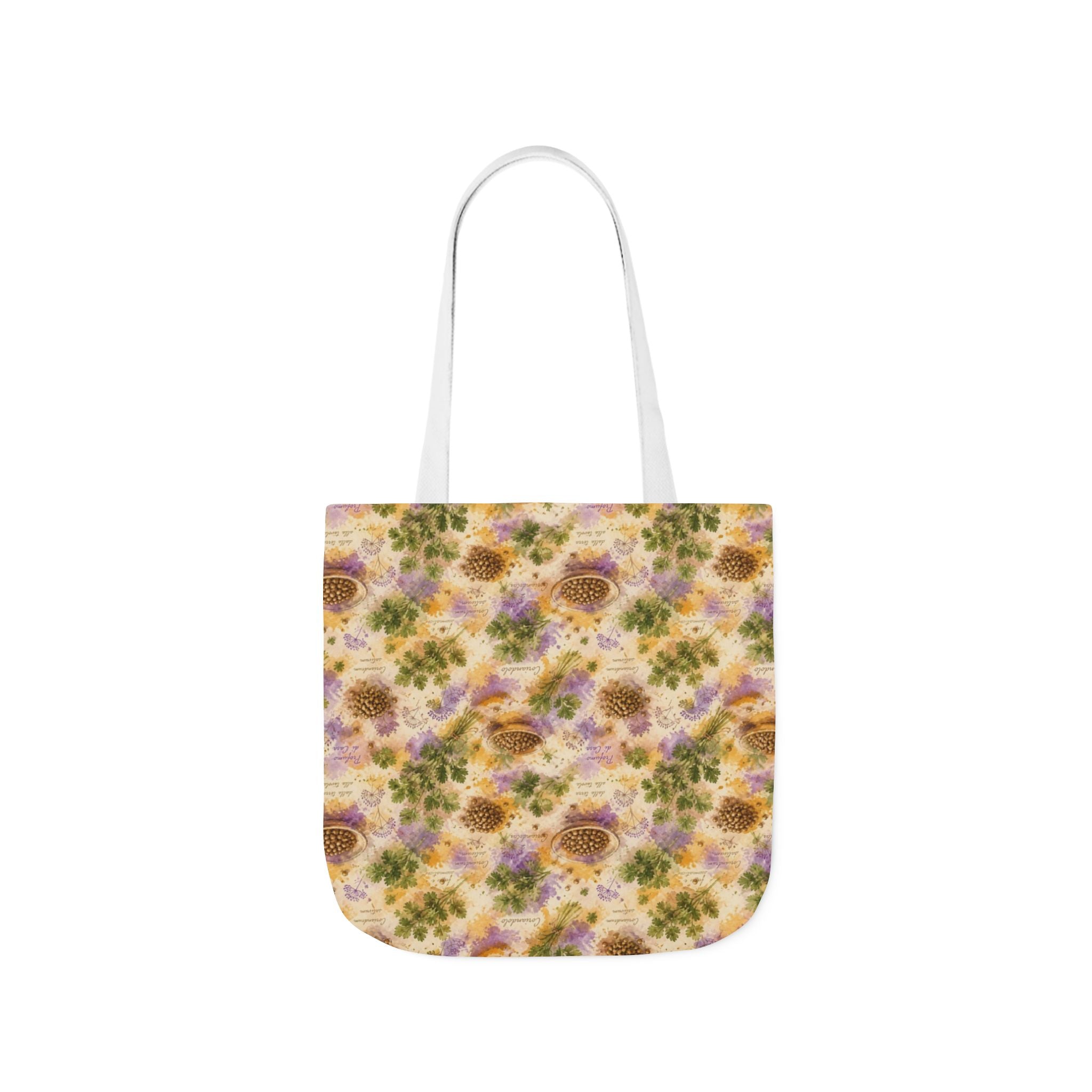 Coriander & Seeds Canvas Tote Bag Mediterranean Kitchen Watercolor Splash Design Italian Cottagecore Gift