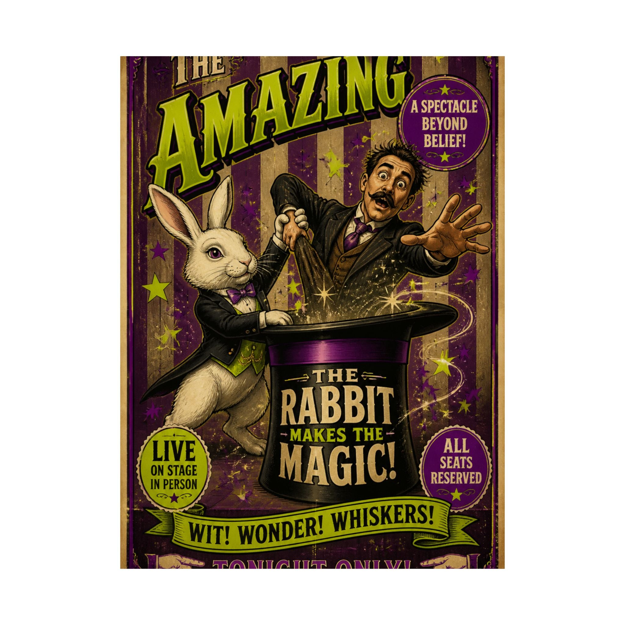 Magic Hat Rabbit Wall Art Poster 18×24 Vintage Circus Kitchen Decor Maximalist Print