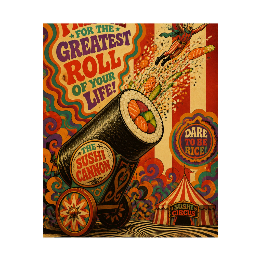 Sushi Roll Cannon Wall Art Poster 24×36 Psychedelic Dining Room Decor Maximalist Print