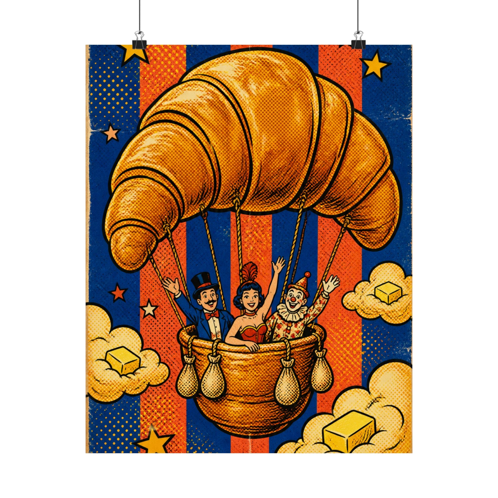 Croissant Hot Air Balloon Wall Art Poster 24×36 Pop Art Restaurant Decor Maximalist Print